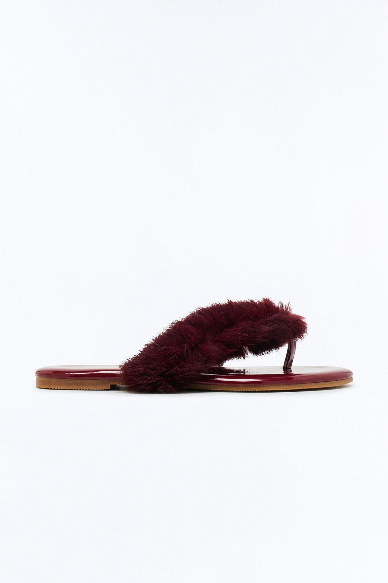 Amory Faux Fur Flip Flops - Burgundy
