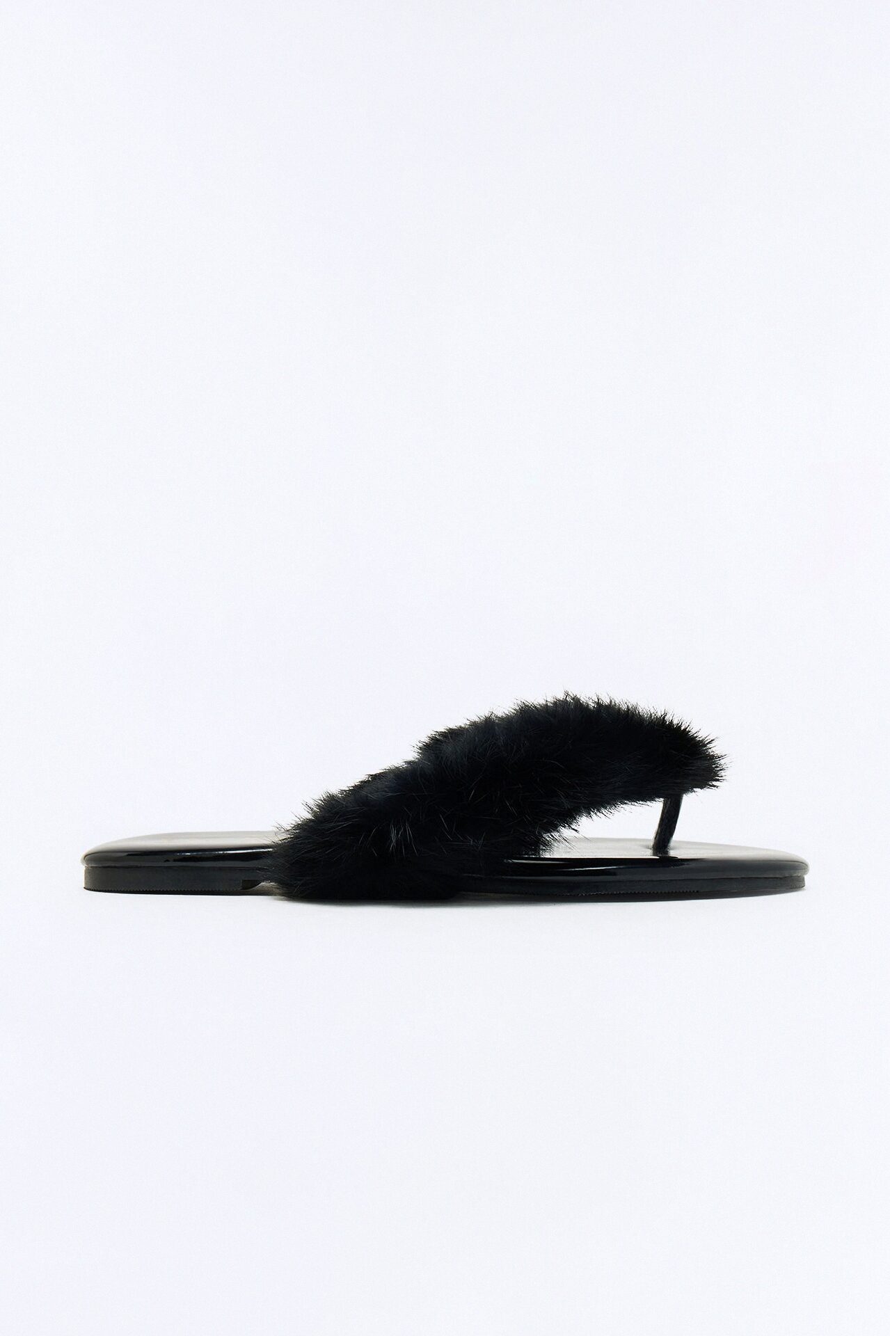 Amory Faux Fur Flip Flops - Black