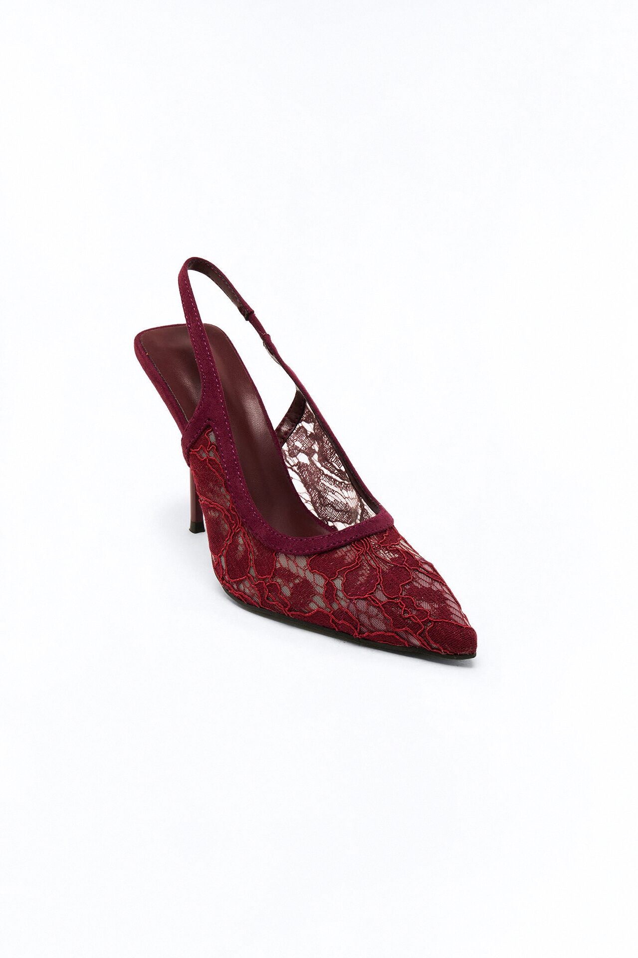 Meryl Lace Slingback Pumps - Burgundy