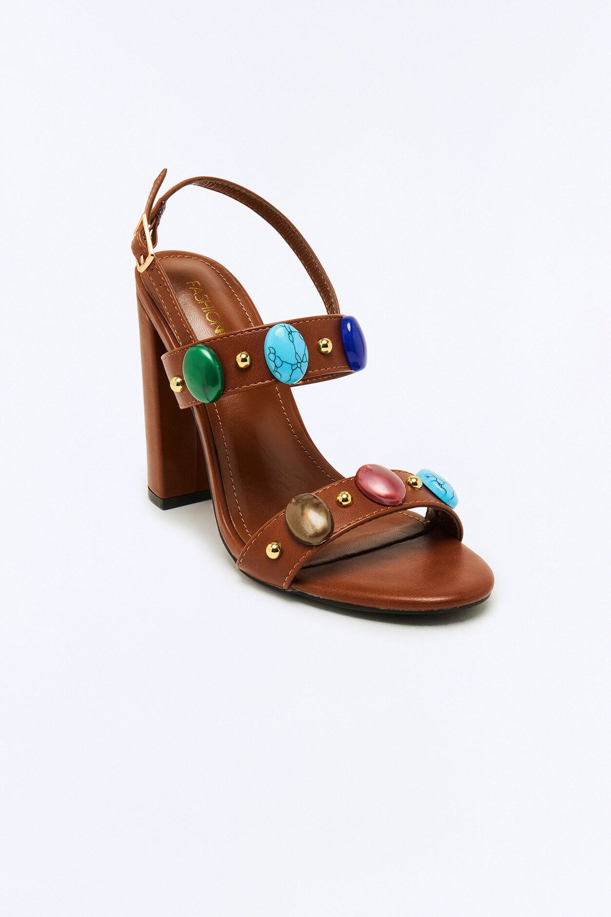 Lin Stone Ankle Strap Heels - Brown