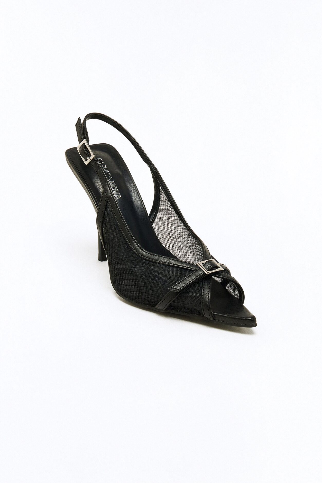 Streep Peep Toe Mesh Pumps - Black