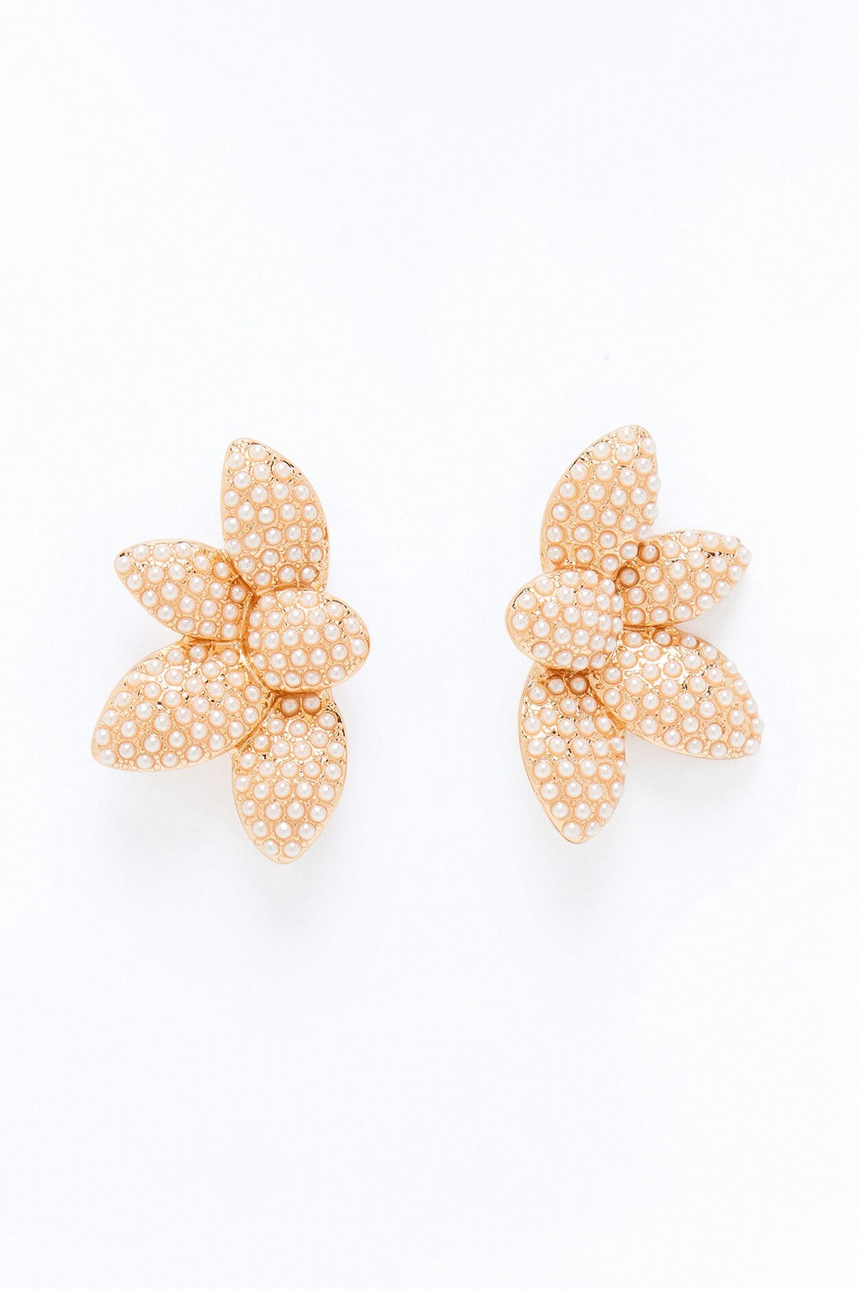 Pearl Petal Drops Earrings - Gold