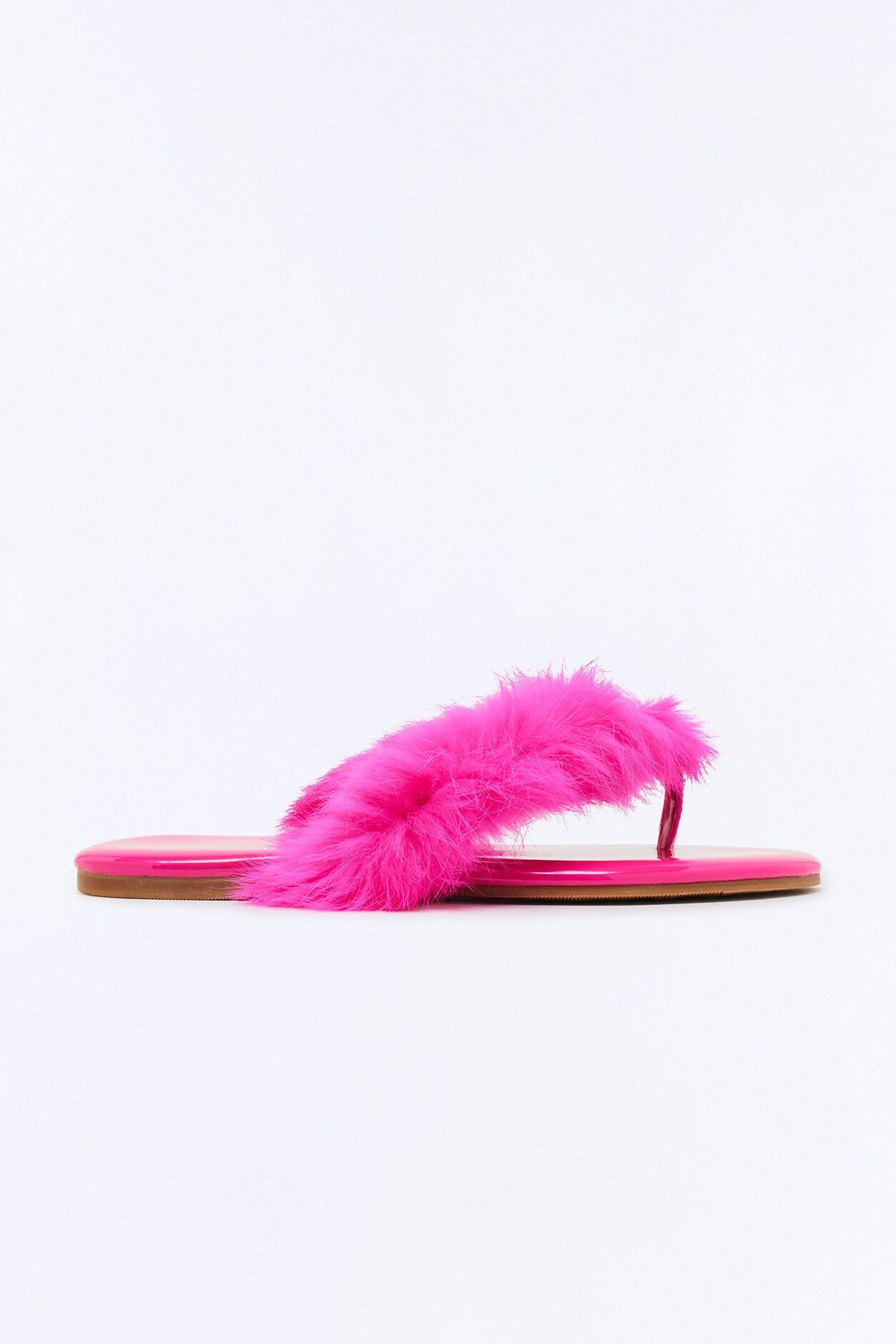 Amory Faux Fur Flip Flops - Hot Pink