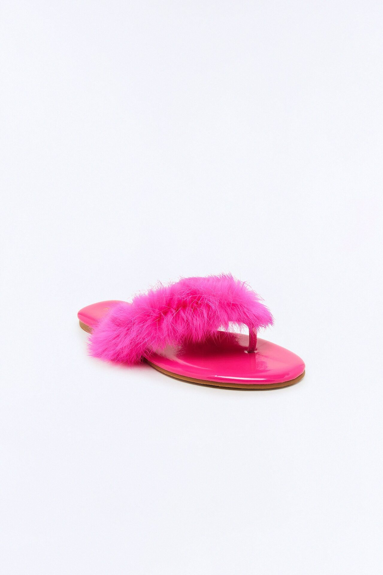 Amory Faux Fur Flip Flops - Hot Pink