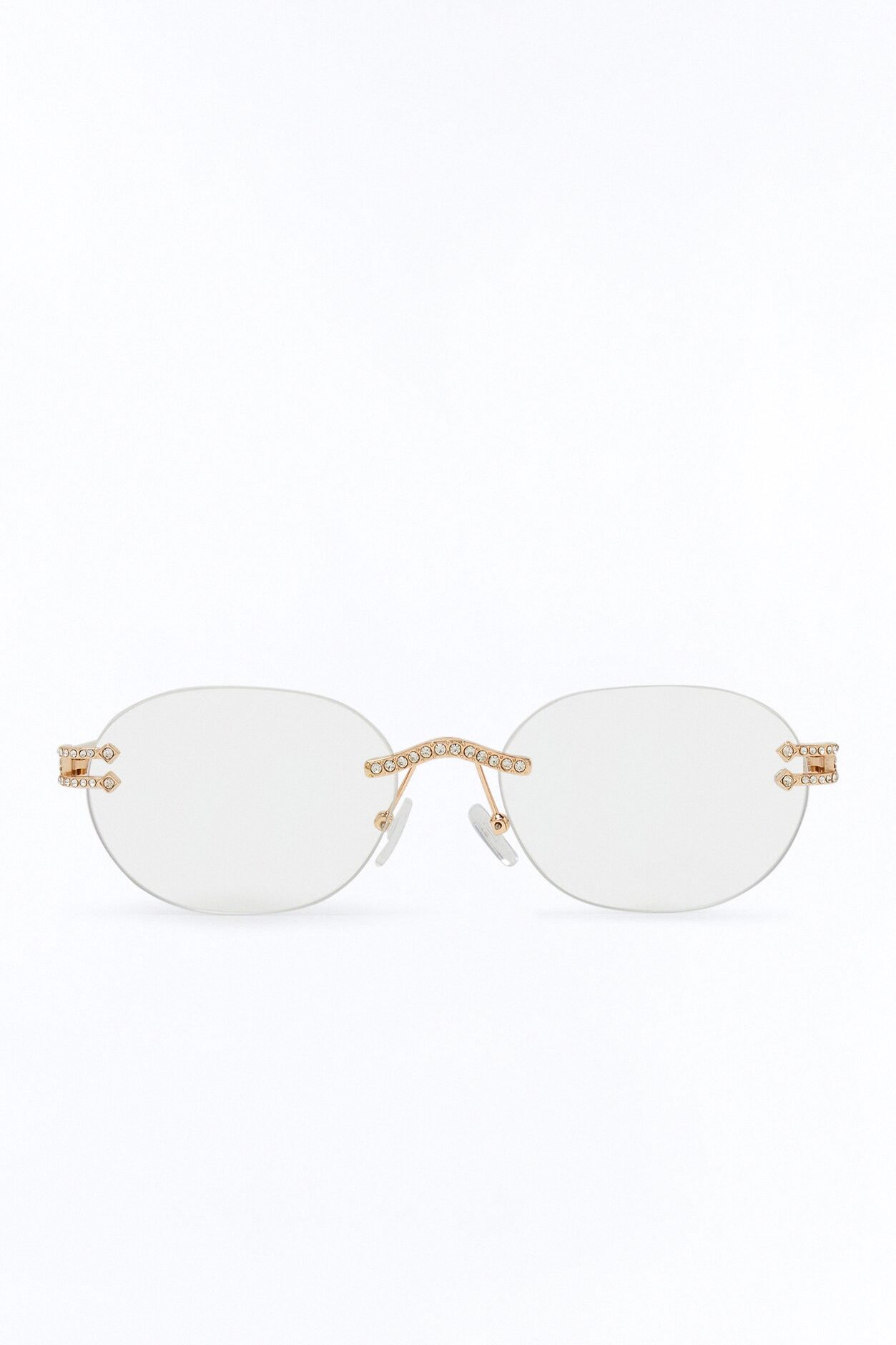 Embellished Round Frameless Metal Sunglasses - Gold