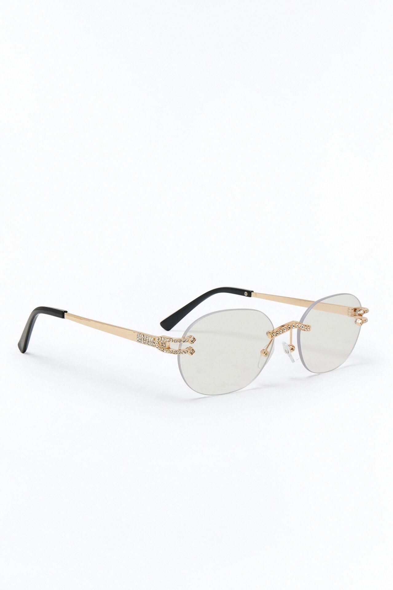 Embellished Round Frameless Metal Sunglasses - Gold