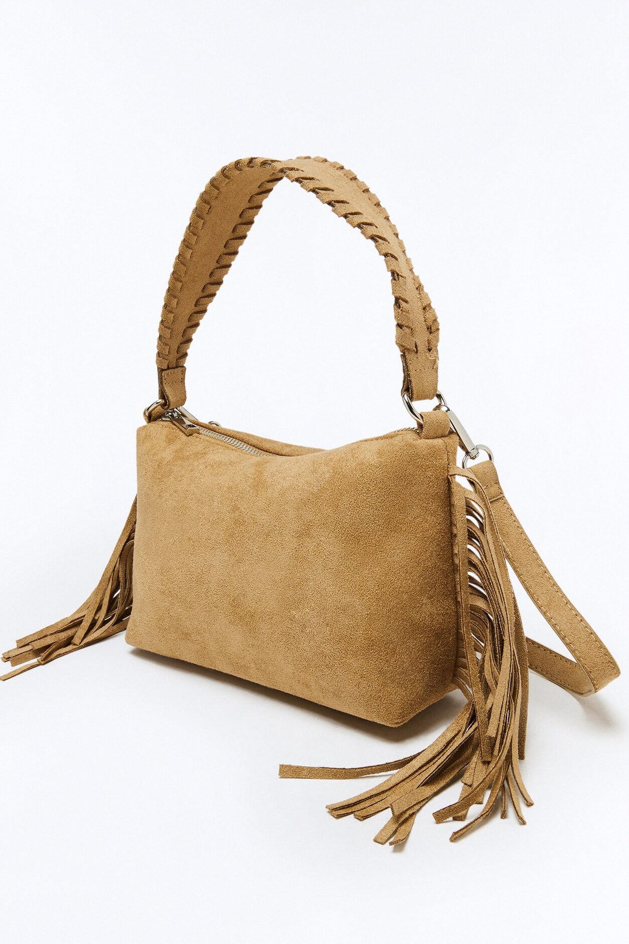Fringe Benefits Faux Suede Bag - Tan