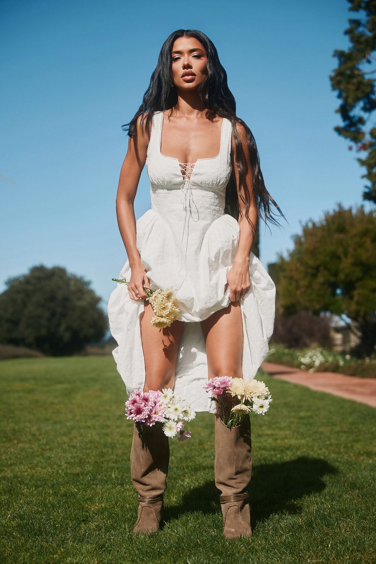 Sweet Pea Eyelet Midi Dress - White