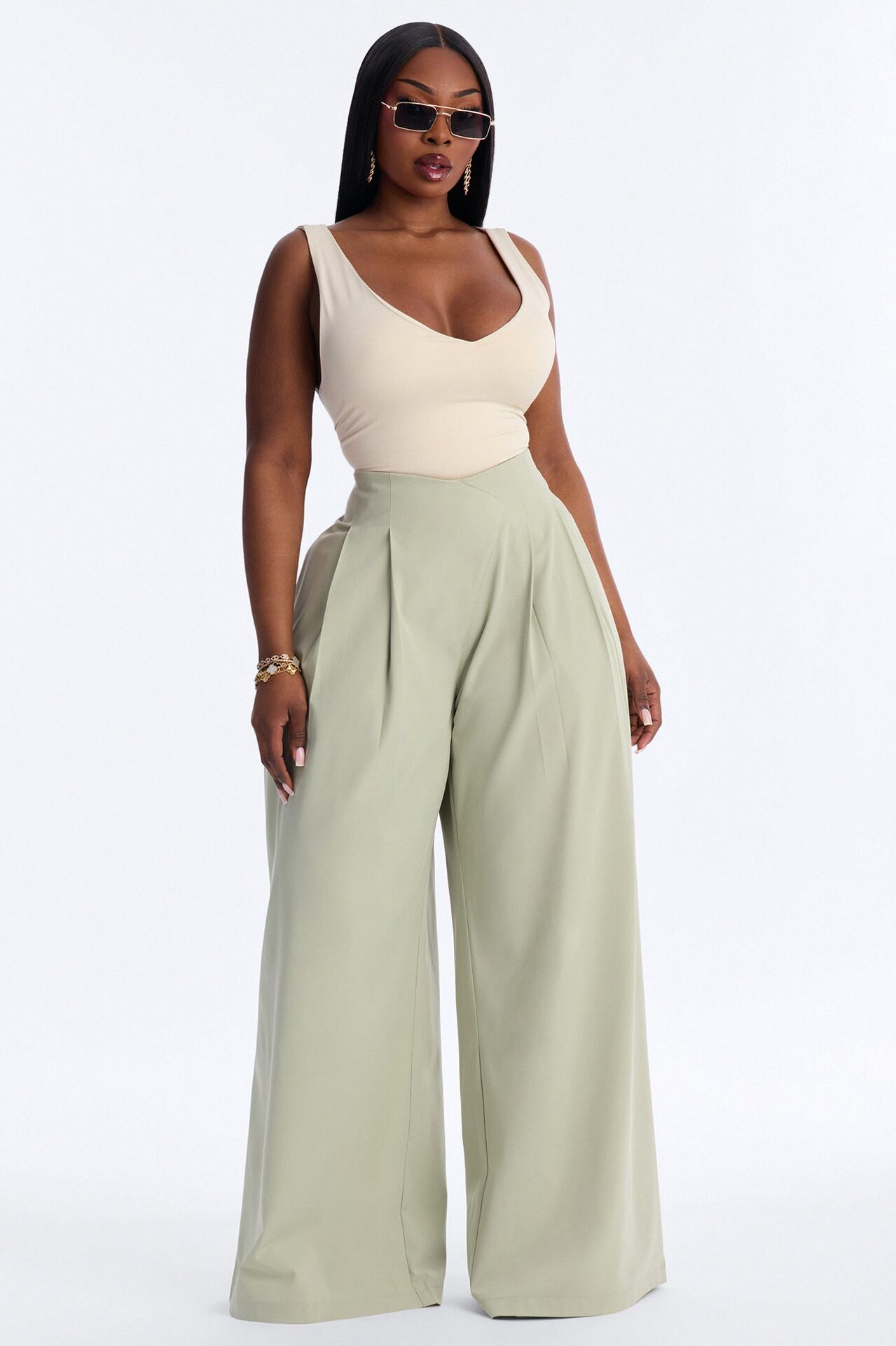 About Time Wide Leg Trousers - Sage