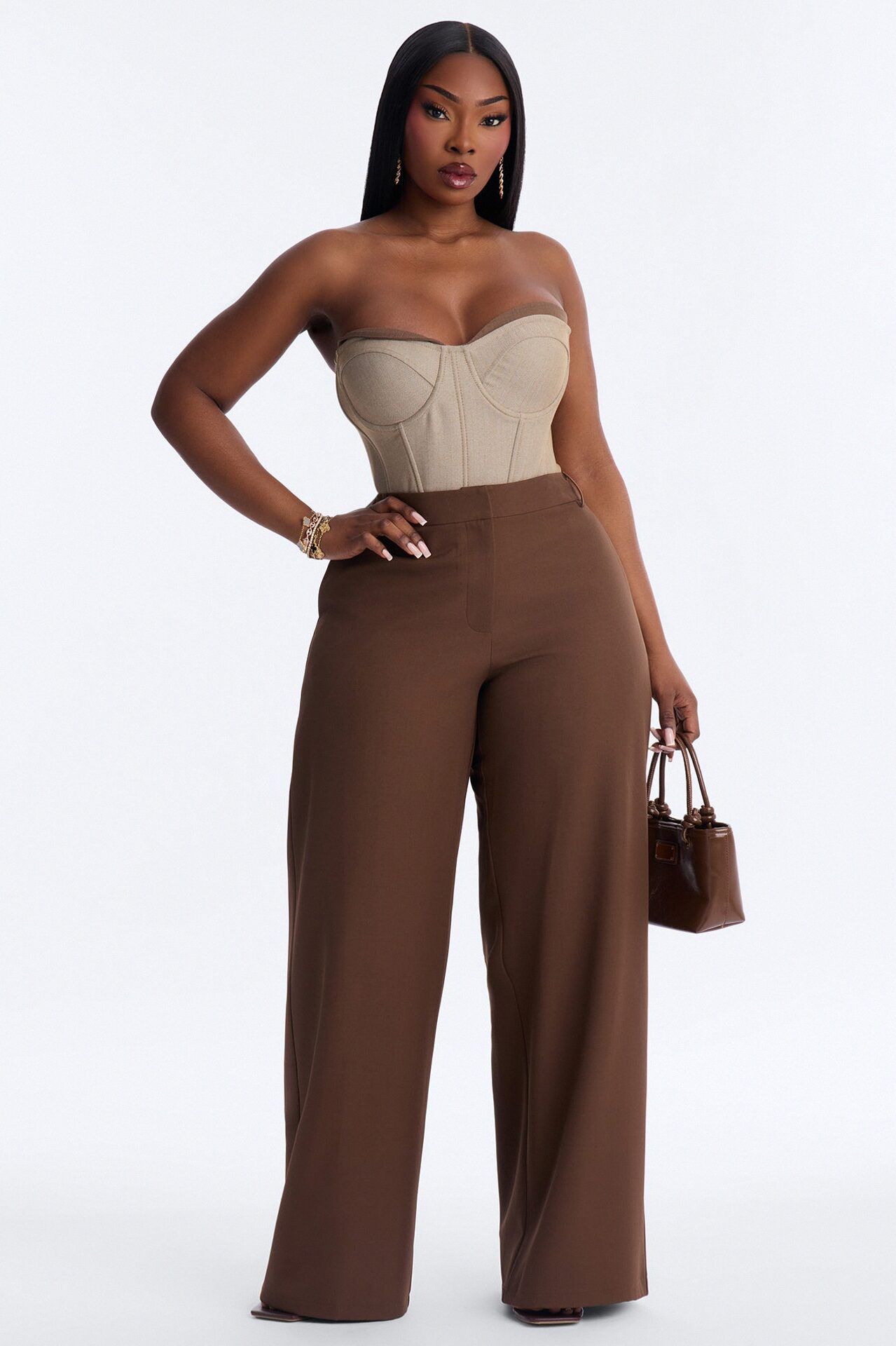 The Perfect Low Rise Wide Leg Trouser Pant 33″ - Chocolate