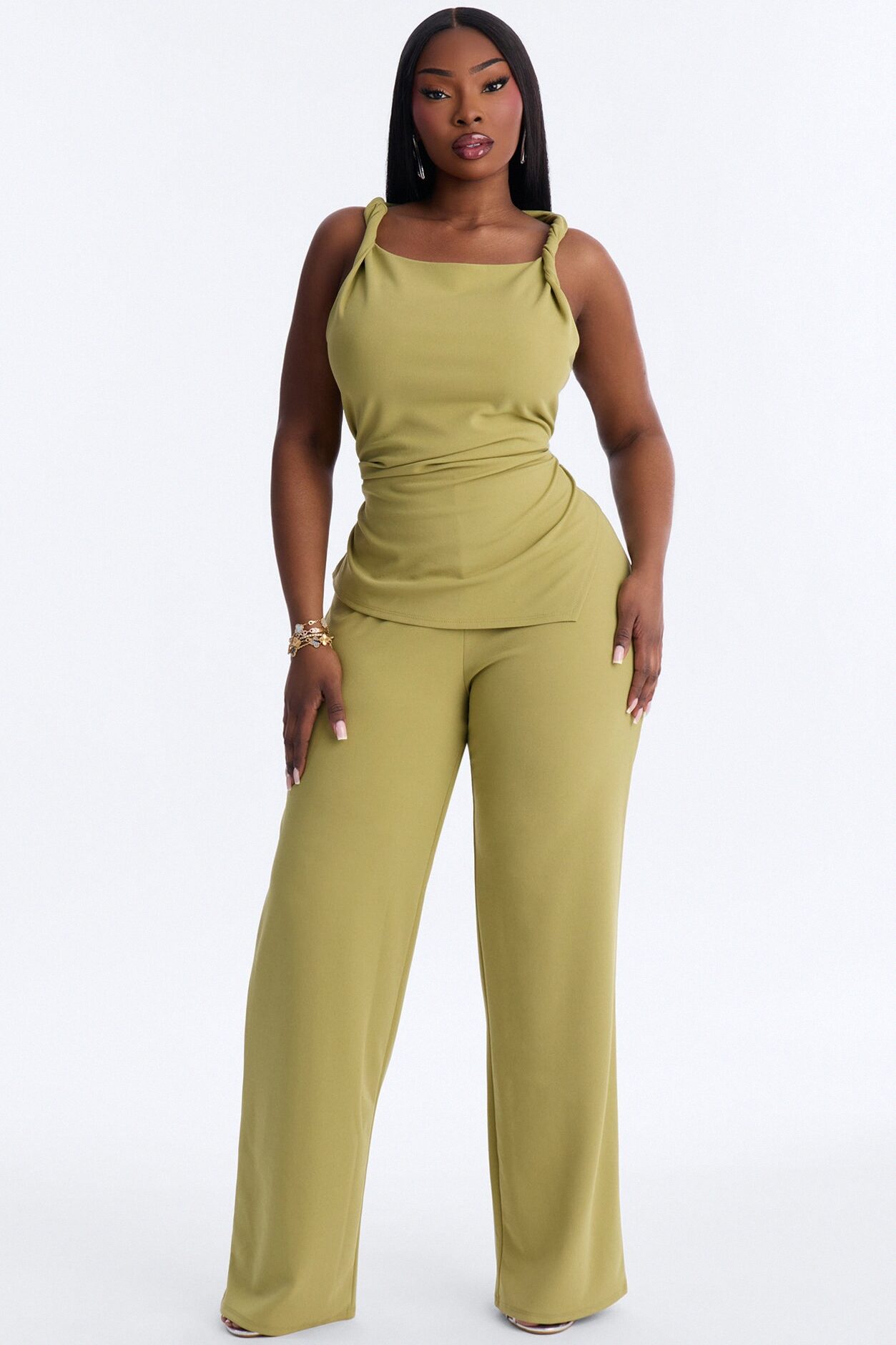 Strong Feelings Asymmetrical Pant Set - Green
