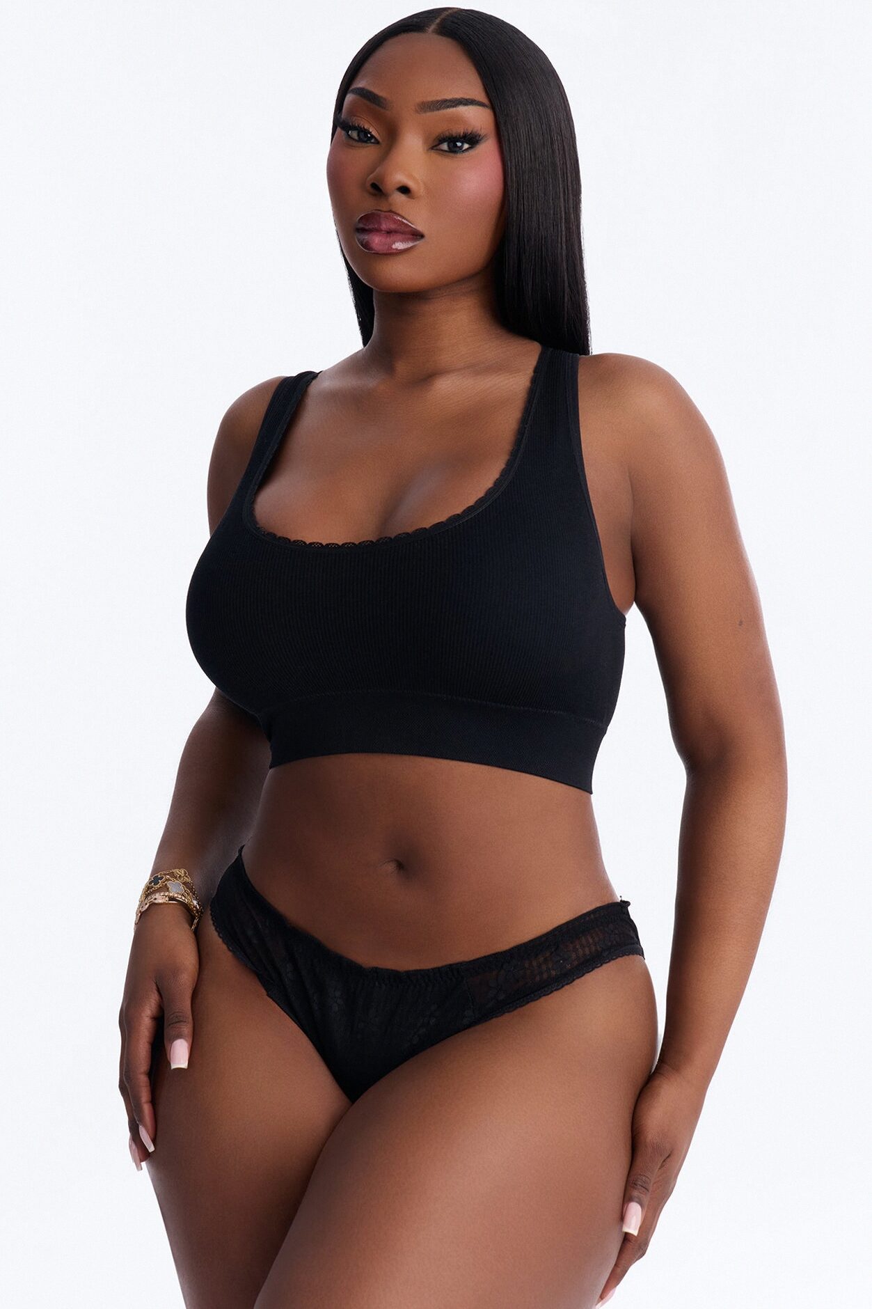 Sweet Secrets Ribbed Seamless Bralette - Black