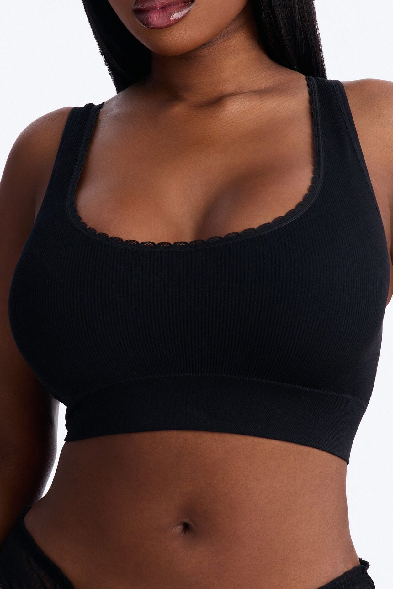 Sweet Secrets Ribbed Seamless Bralette - Black