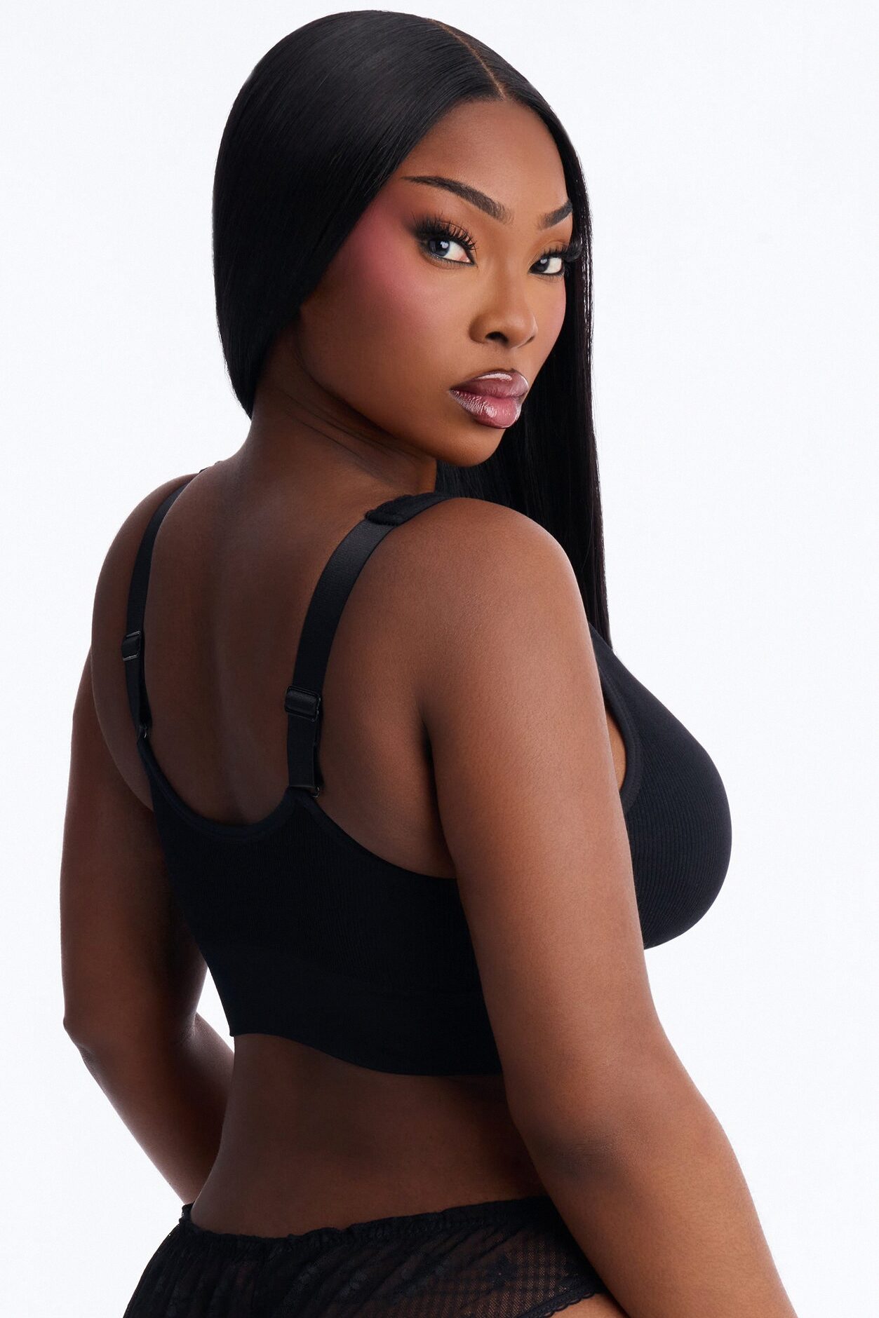 Sweet Secrets Ribbed Seamless Bralette - Black