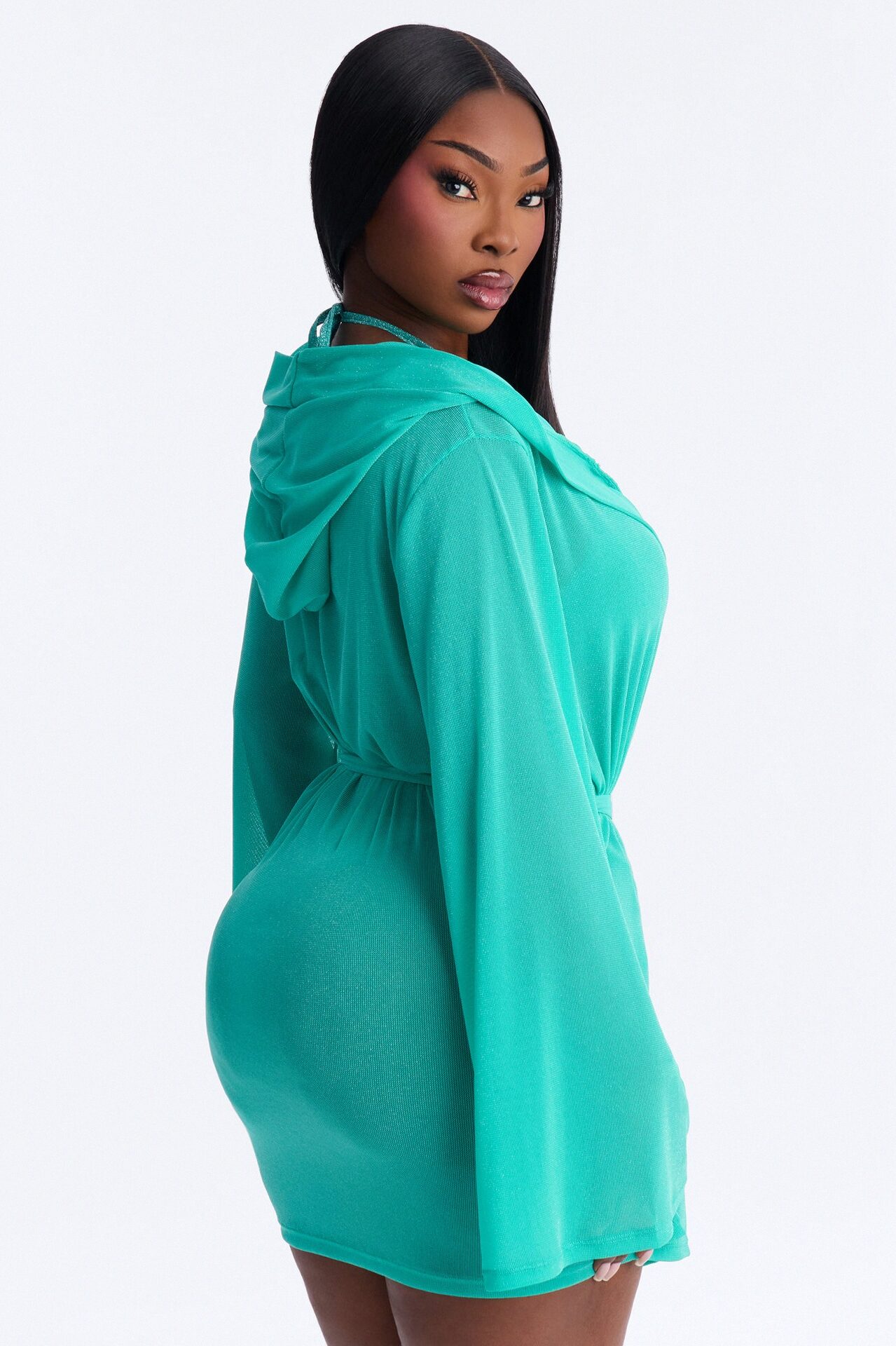 Shining For You Bikini And Robe Coverup Set - Teal