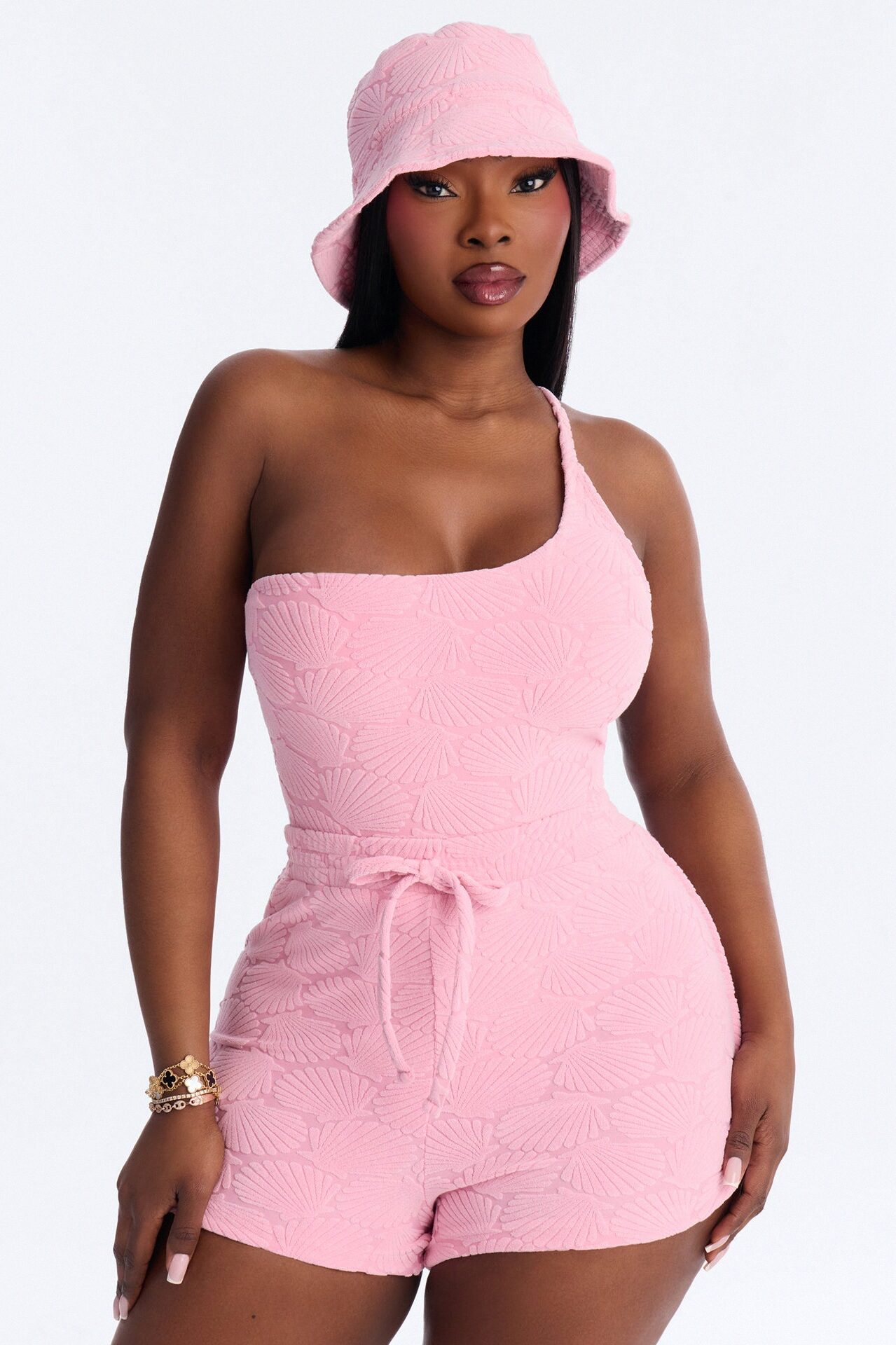 Danielle Terry Cloth 3 Piece Swim Short Set - Light Pink
