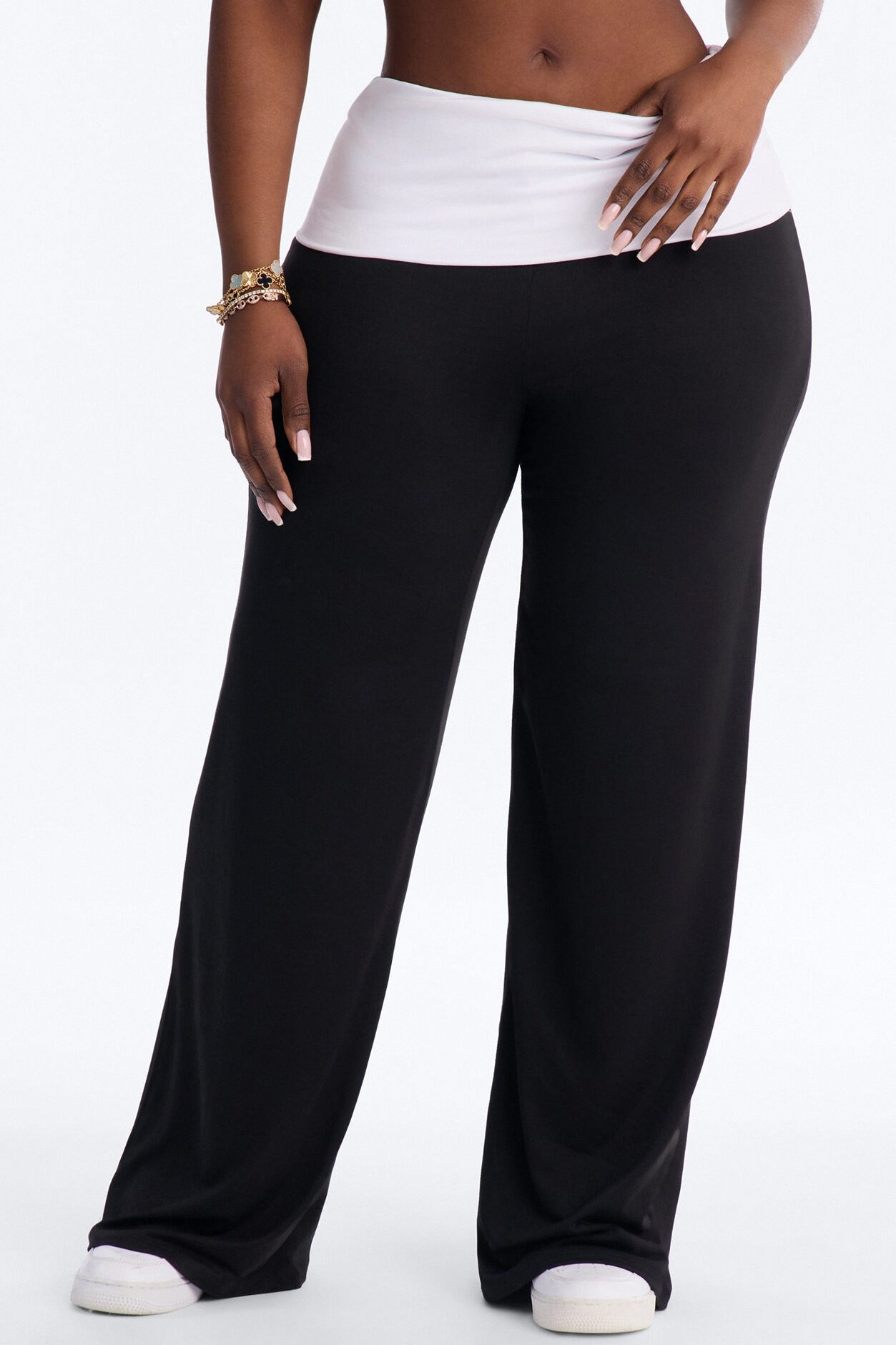 Aniyah Fold Over Flare Pant - Black/White