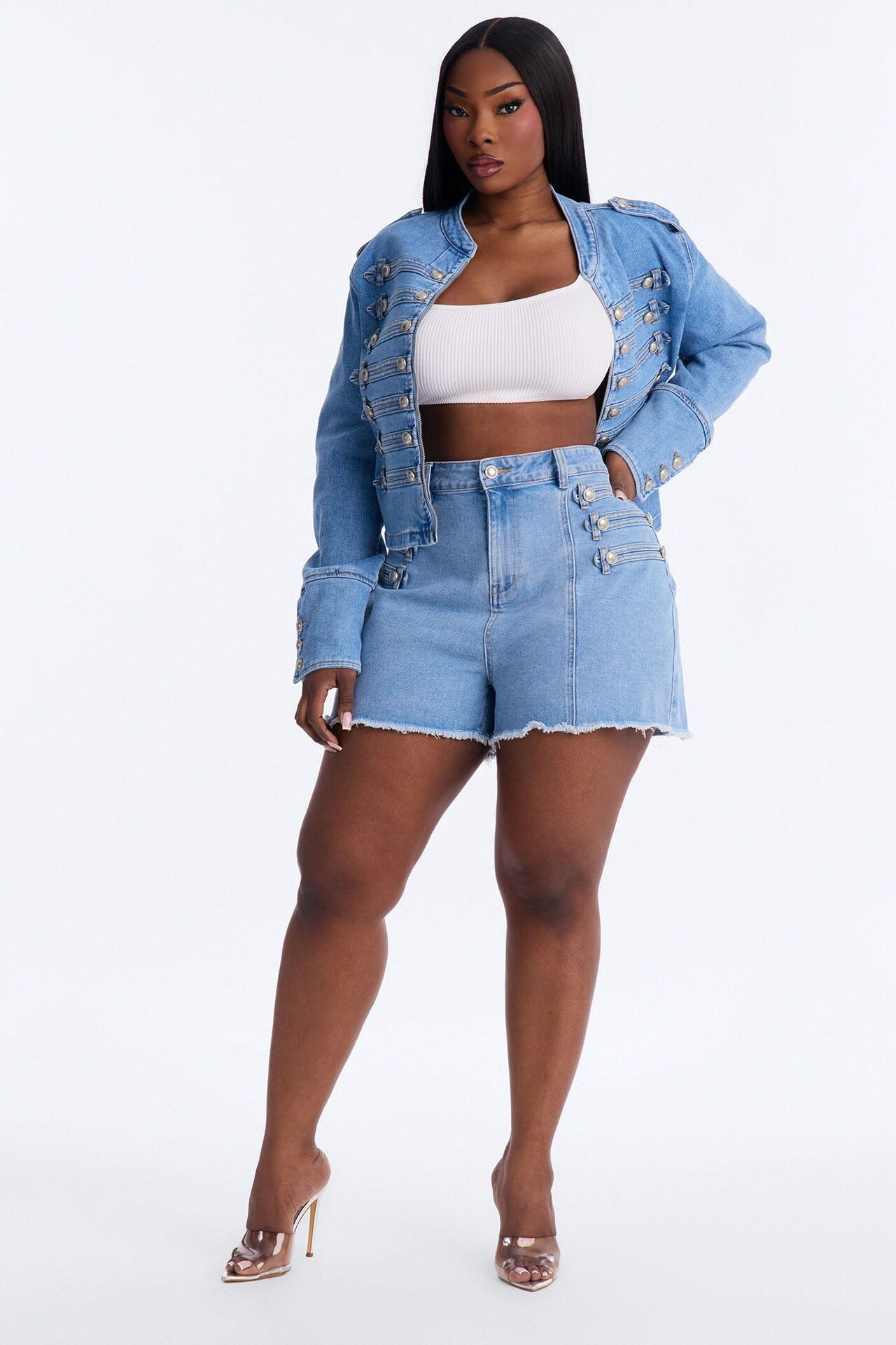 Defended You High Rise Stretch Denim Shorts - Light Wash