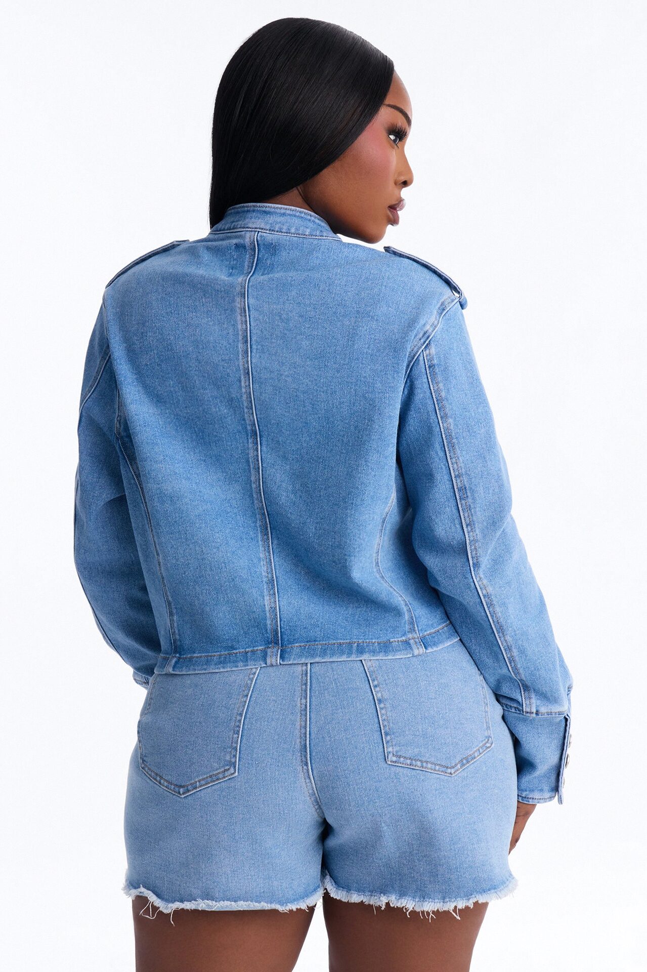 Defended You Decorated Stretch Denim Jacket - Light Wash