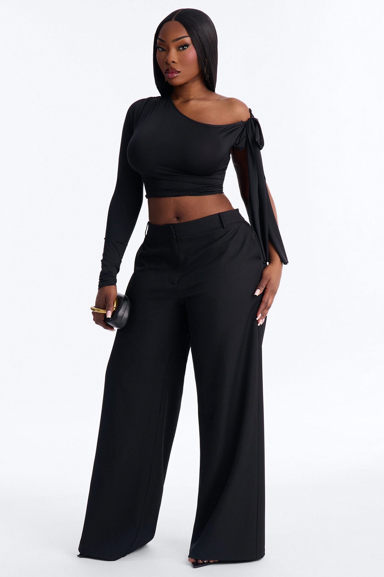 The Perfect Low Rise Wide Leg Trouser Pant 33″ - Black