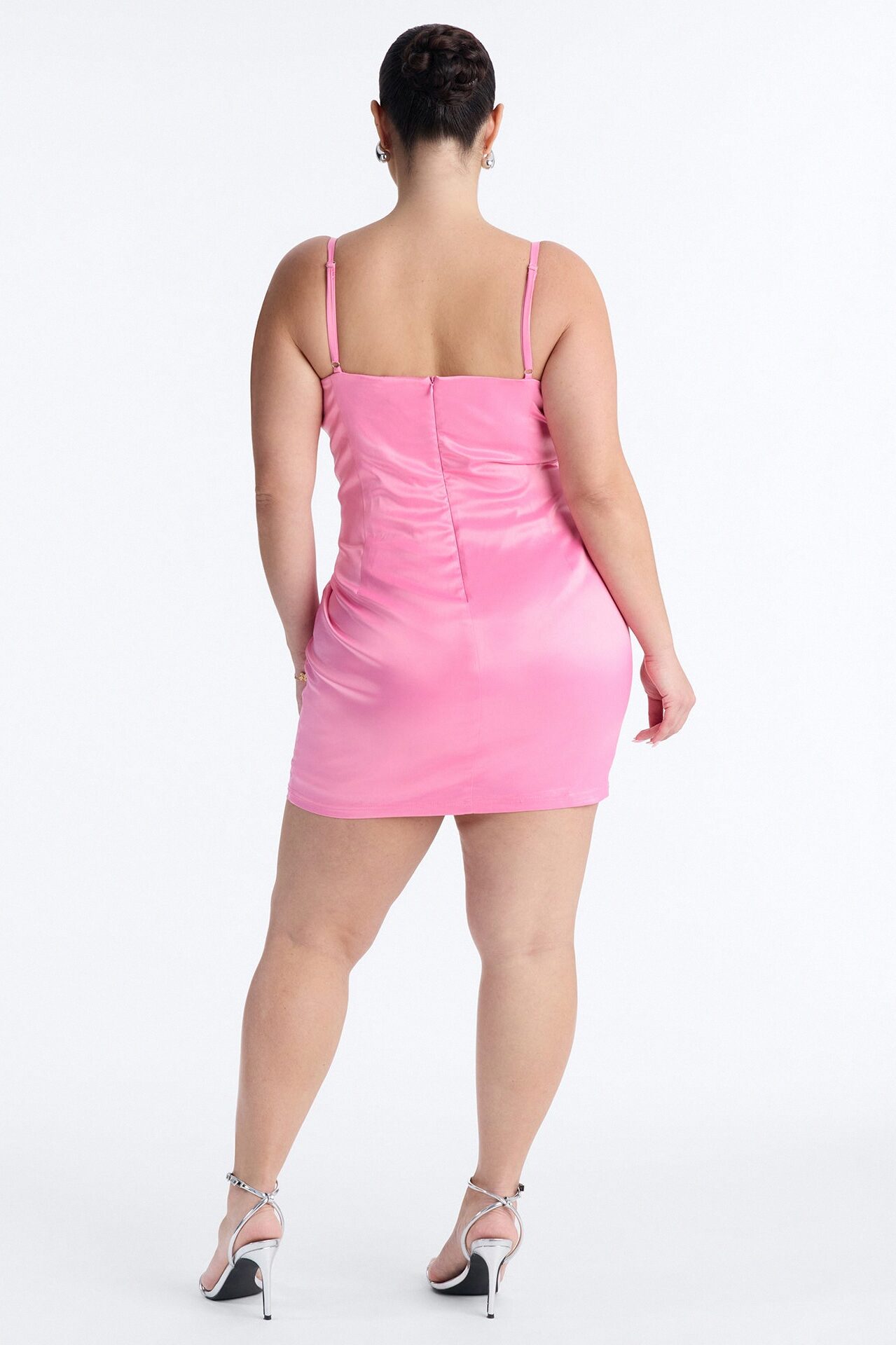 Sent With Love Rhinestone Trim Satin Mini Dress - Pink