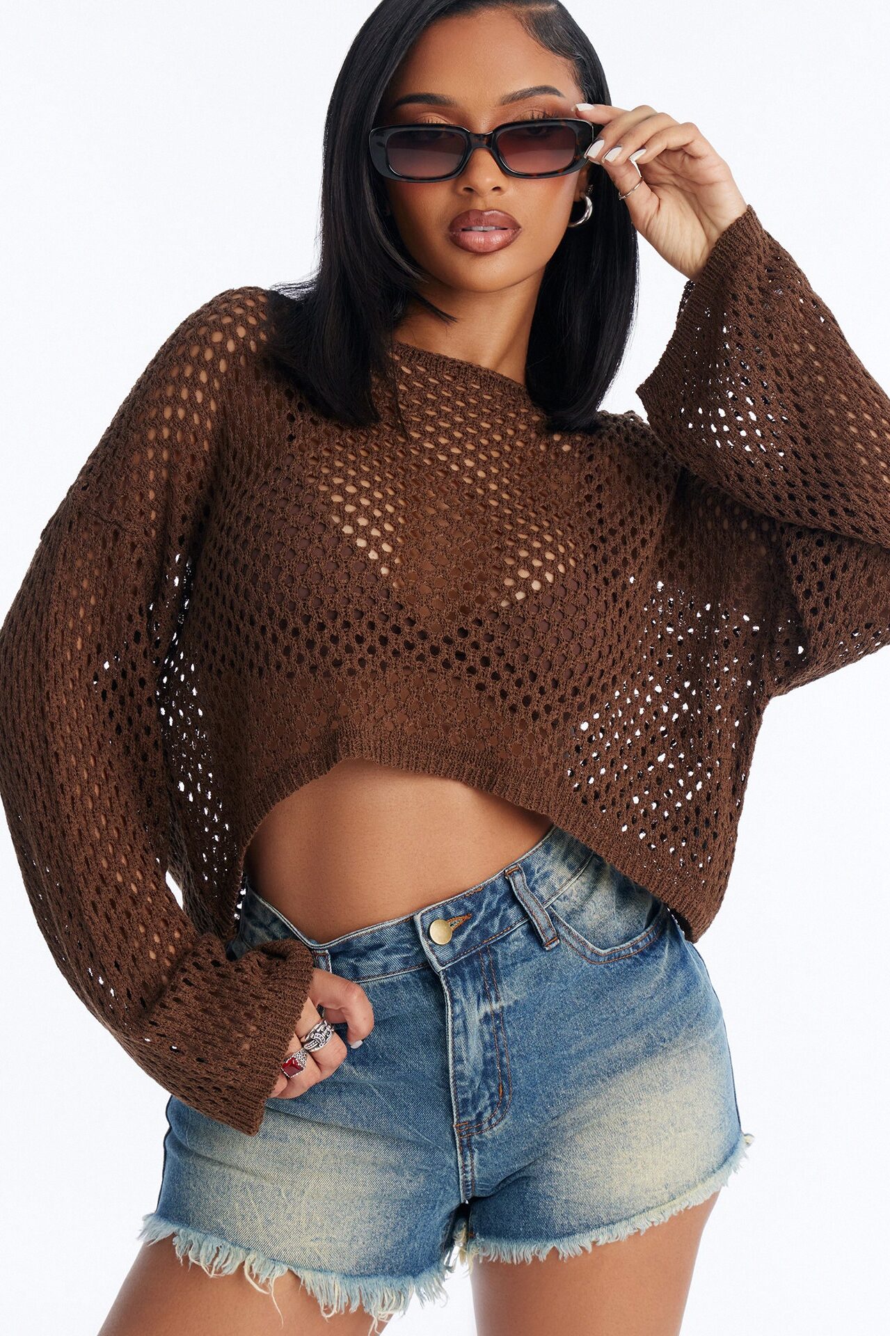 Sun Spirit Crochet Sweater - Chocolate