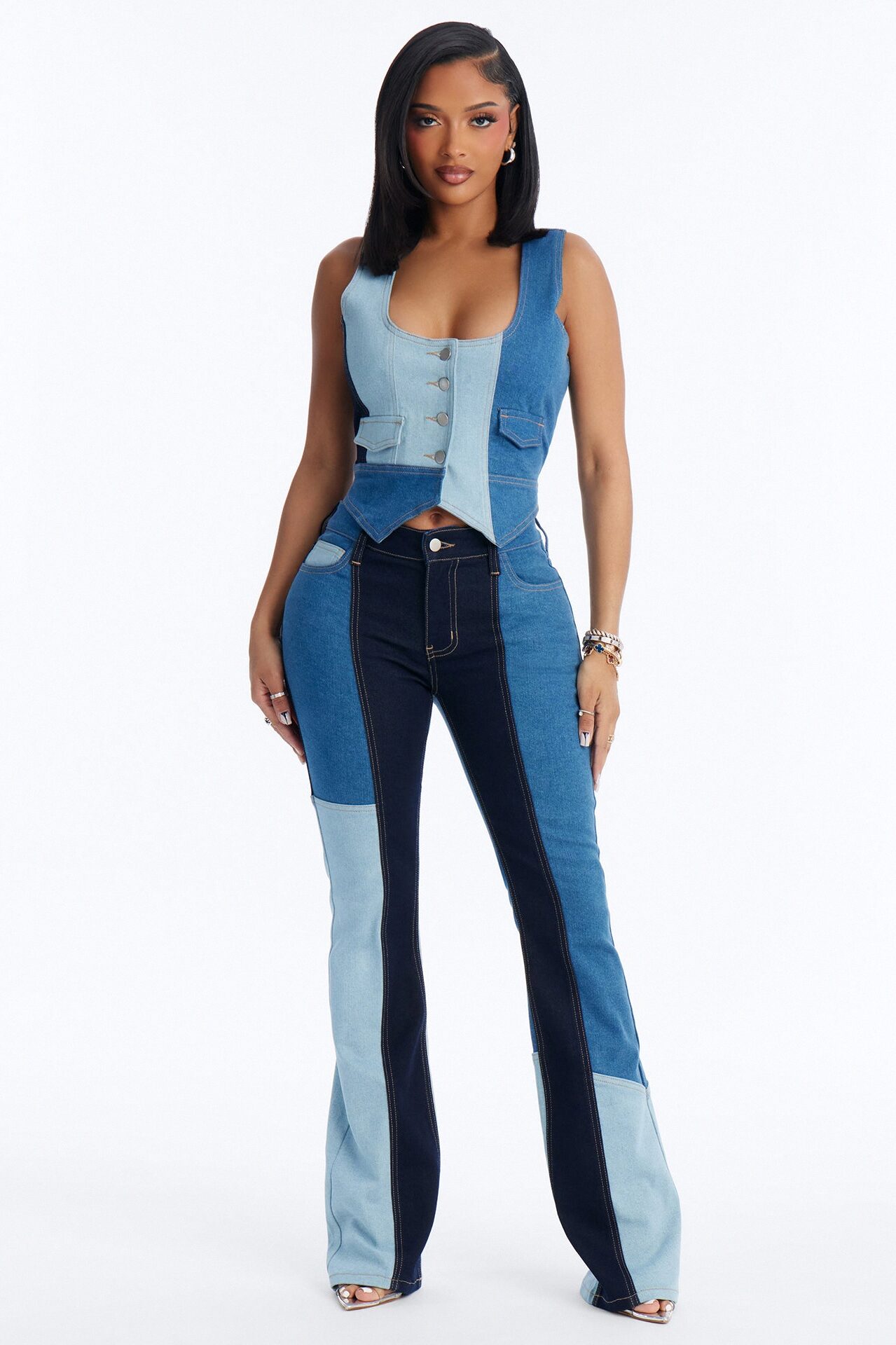 Denim Disruption Pant Set - Medium Wash