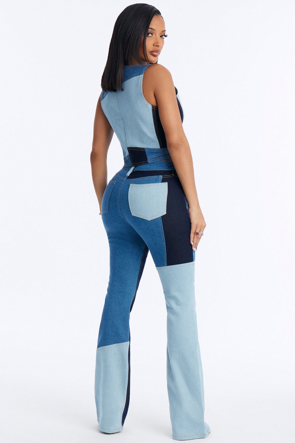 Denim Disruption Pant Set - Medium Wash