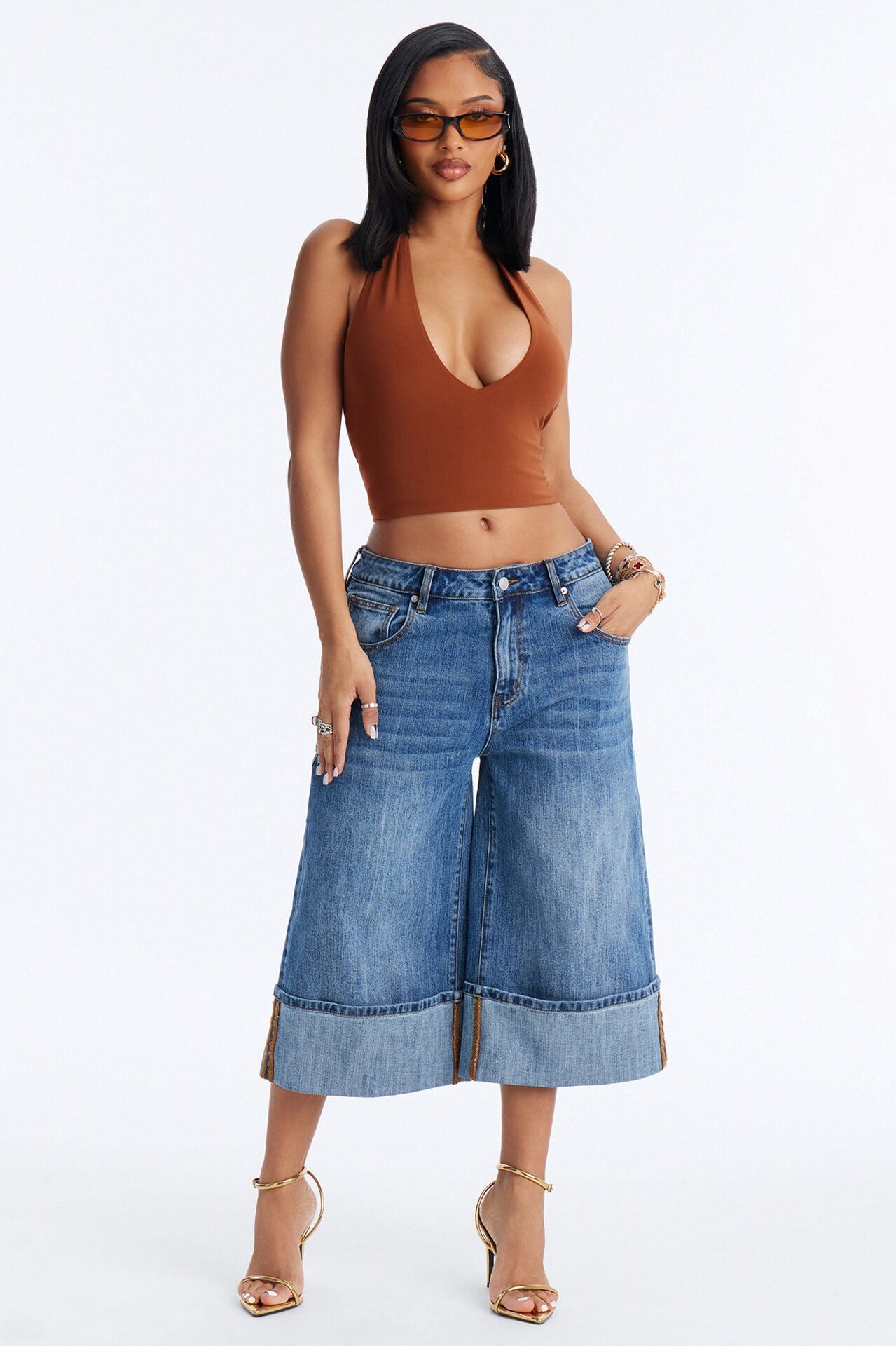 It's Clear To See Wide Leg Culotte Jeans - Dark Wash