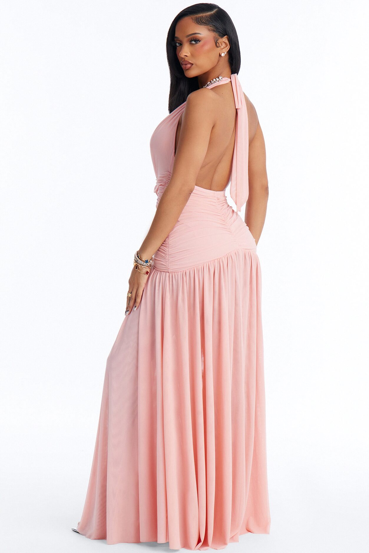 Diva Moment Rhinestone Mesh Gown - Pink