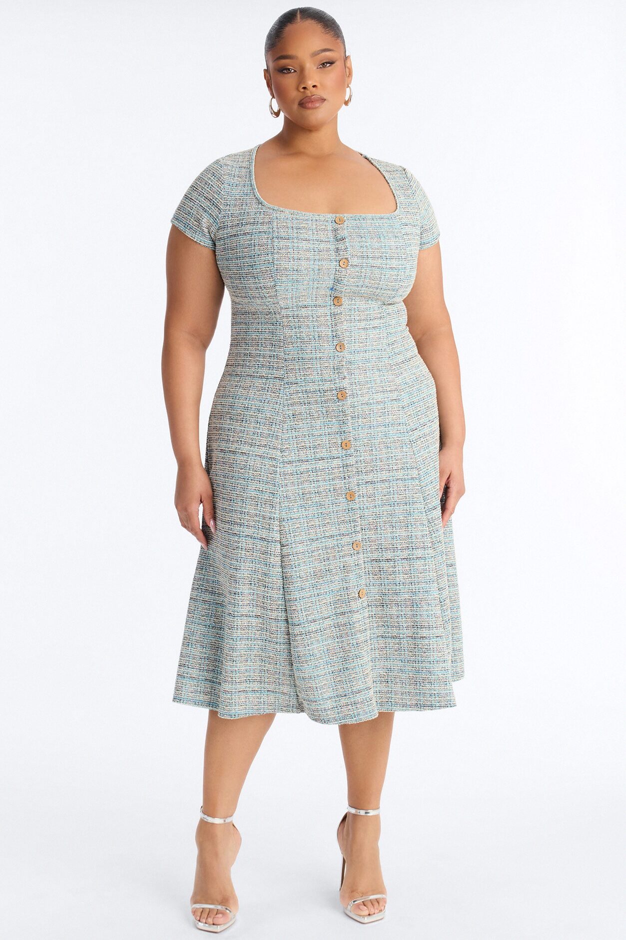 Cassandra Tweed Midi Dress - Blue/combo