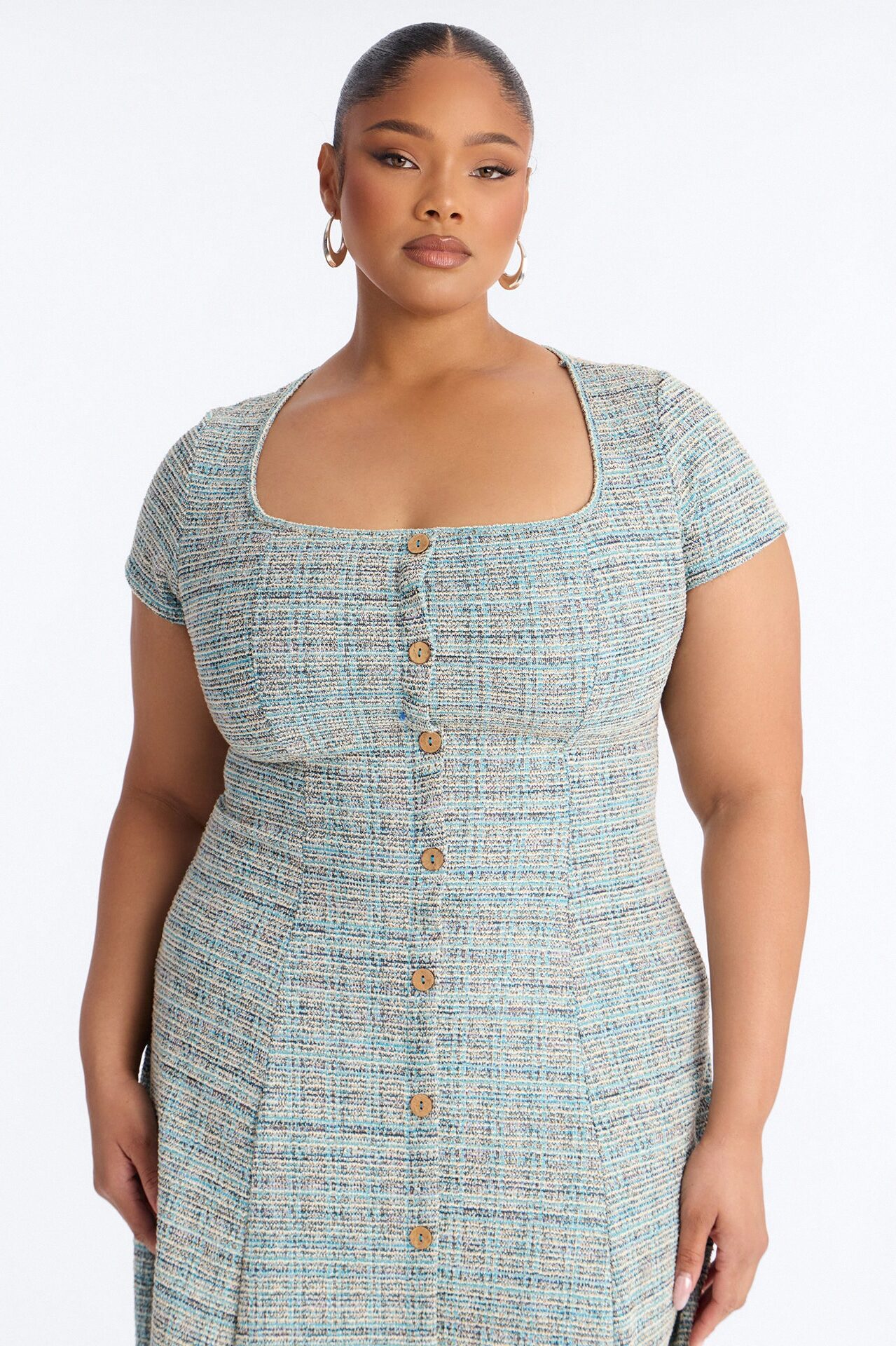 Cassandra Tweed Midi Dress - Blue/combo