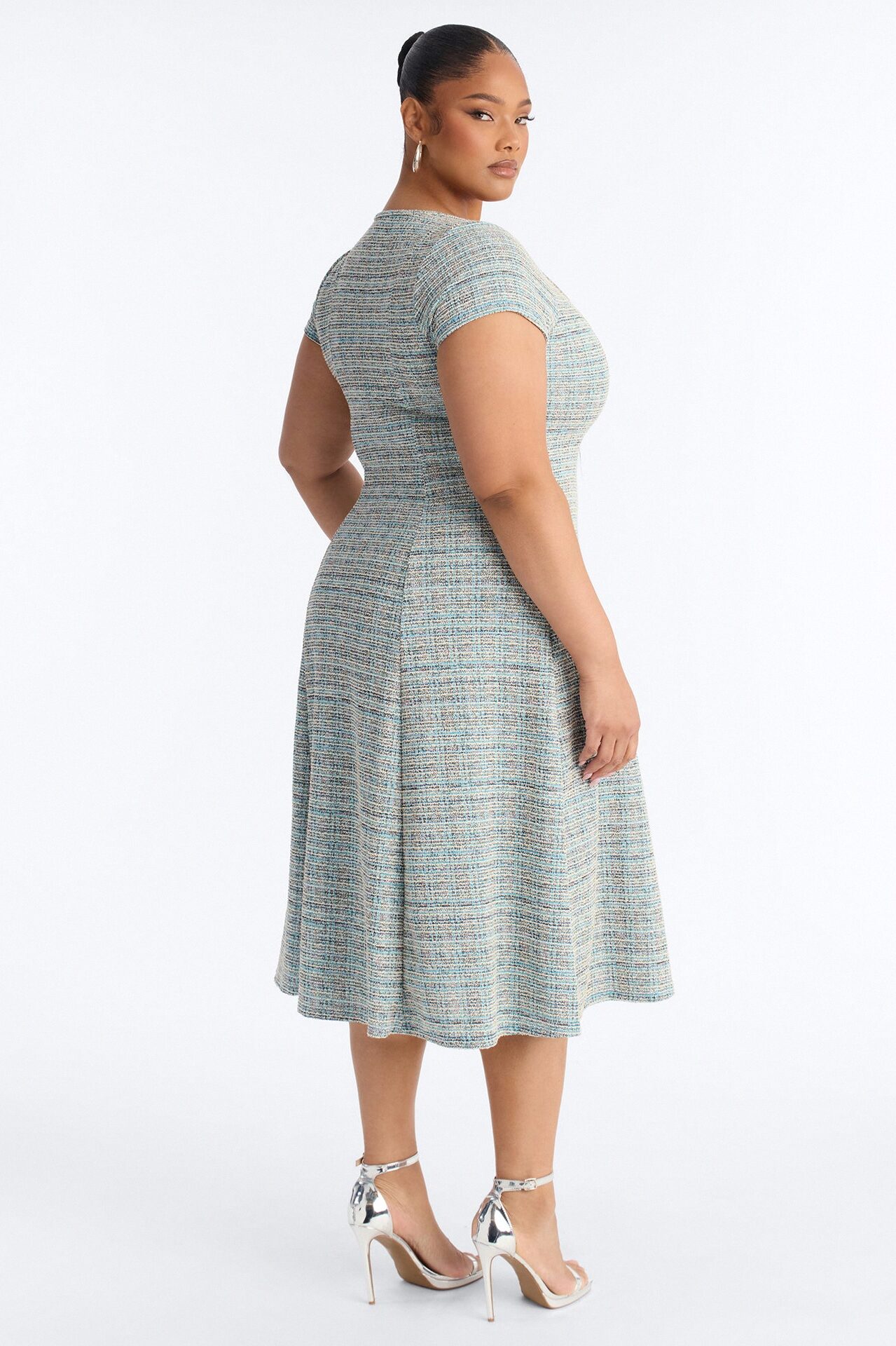Cassandra Tweed Midi Dress - Blue/combo