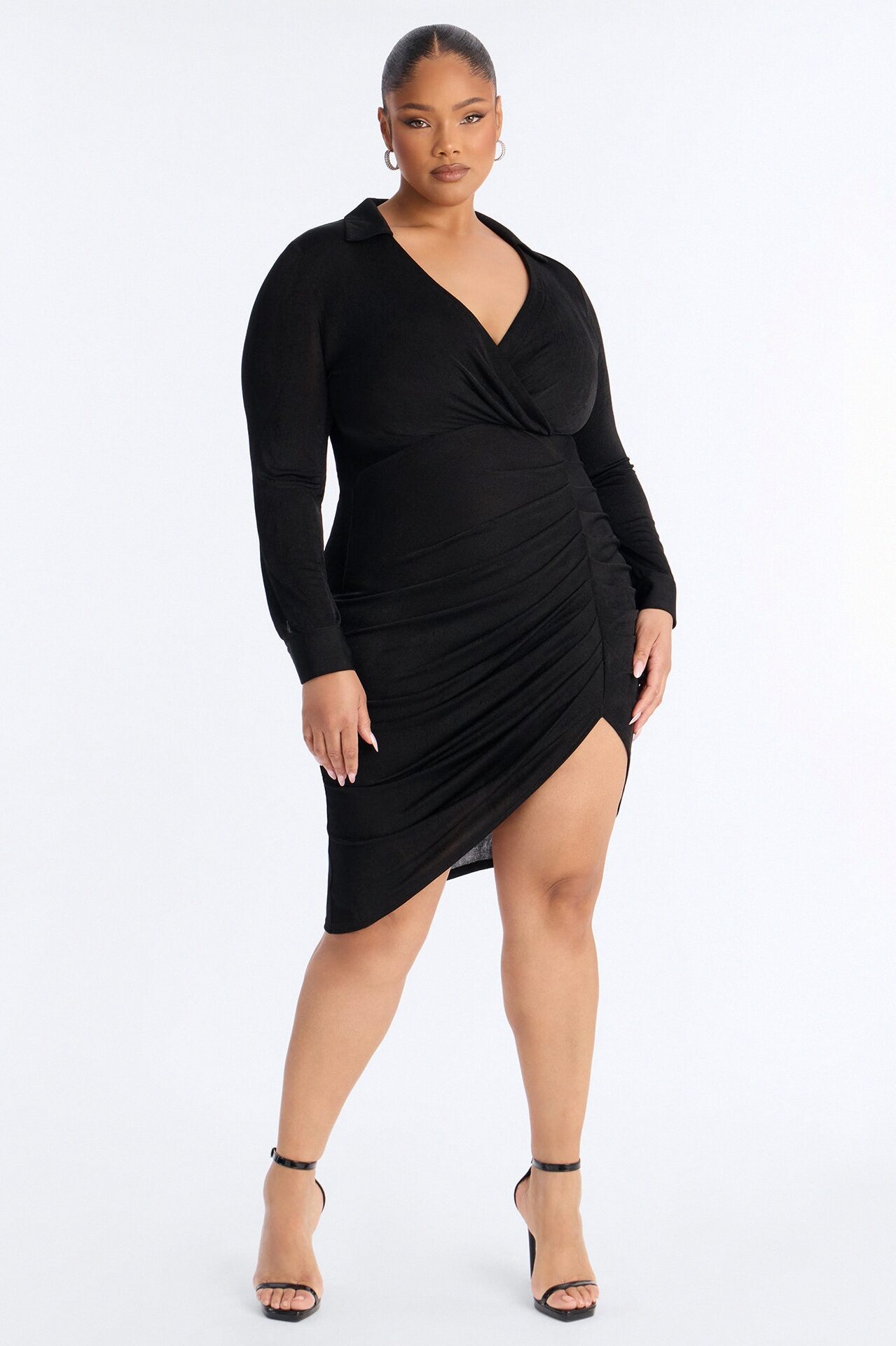 Isa Ruched Slinky Midi Dress - Black