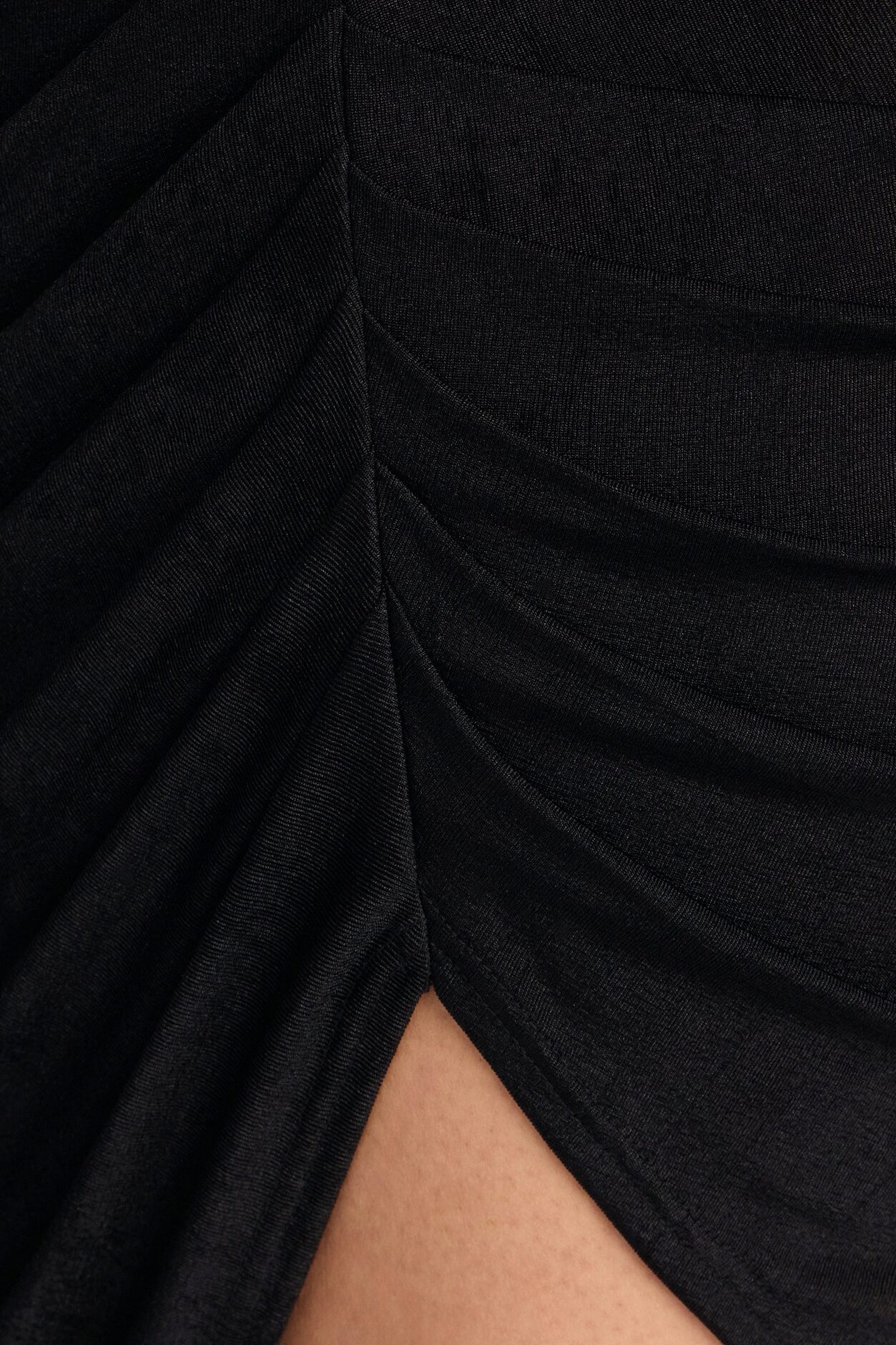 Isa Ruched Slinky Midi Dress - Black