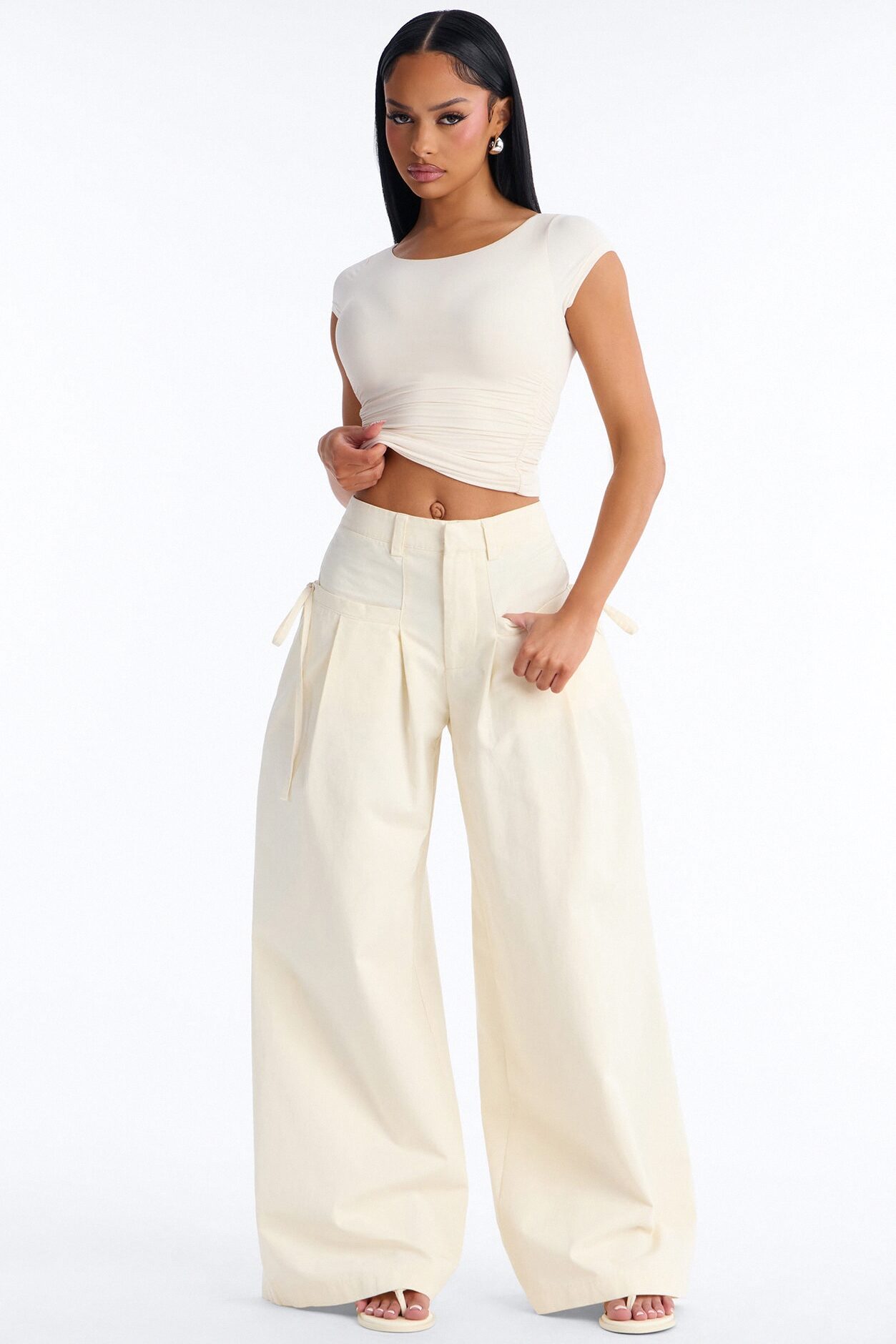Tessa Twill Wide Leg Pant 32″ - Ivory