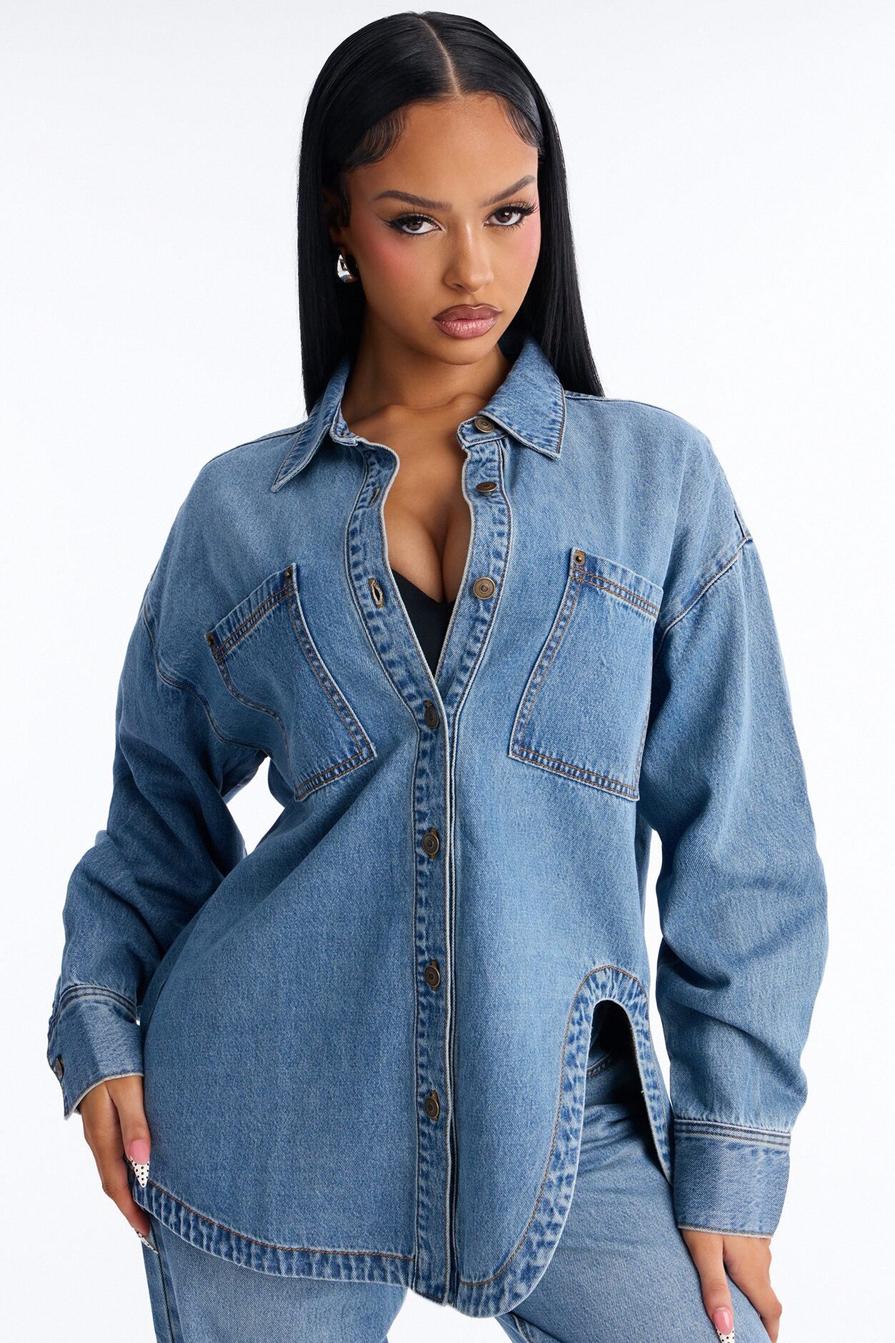 Alicante Drapey Denim Shacket - Medium Wash