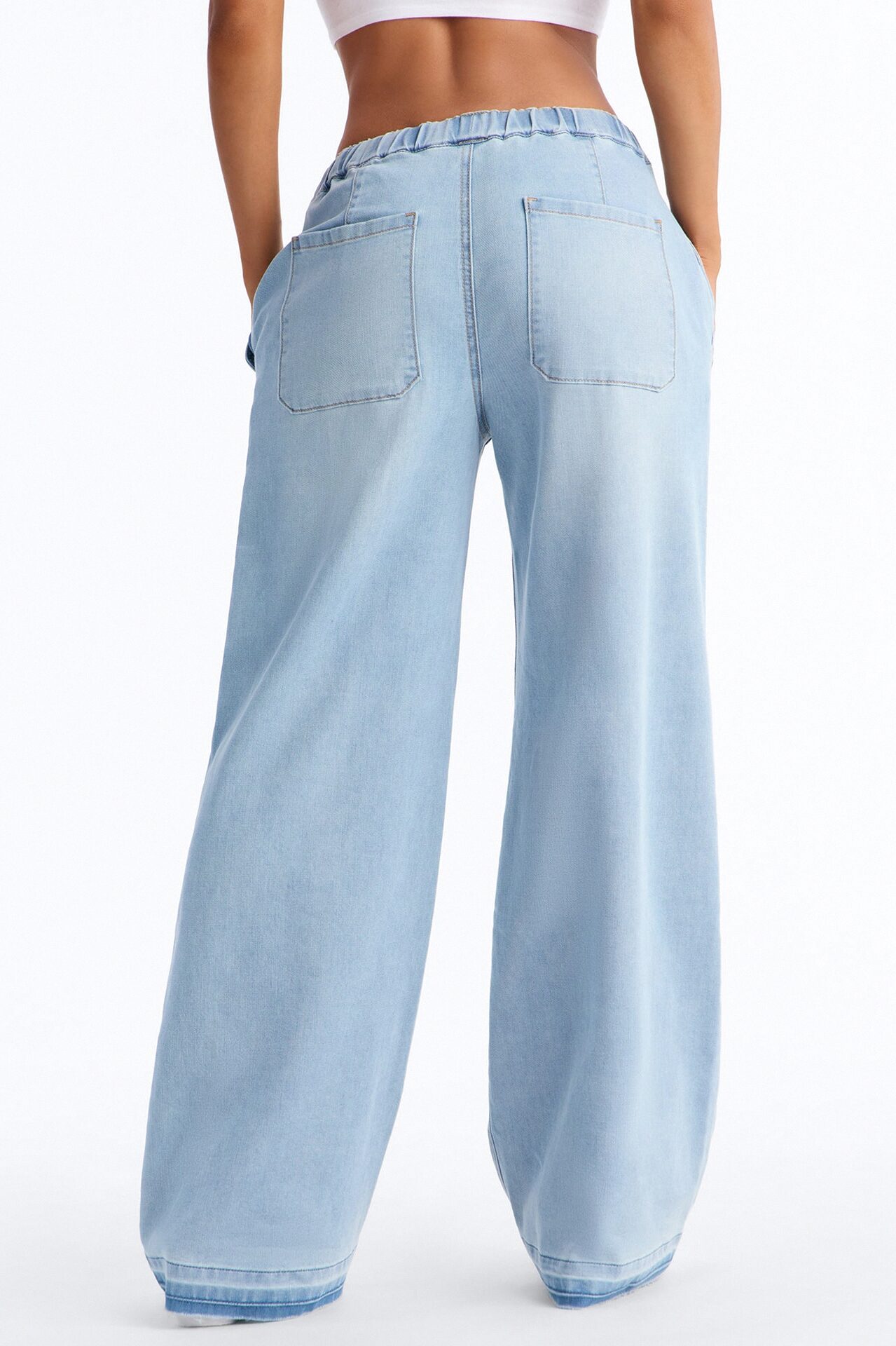 Marina Stretch Crosshatch Tie Waist Jeans - Light Blue Wash