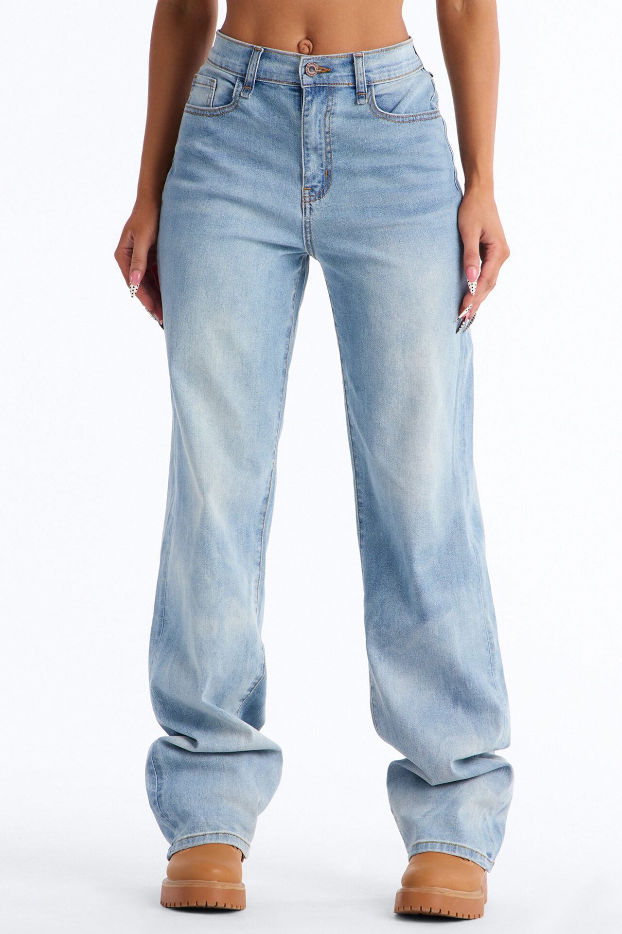 Serving Looks Cargo Overlay Stretch Straight Leg Jeans - Medium Wash