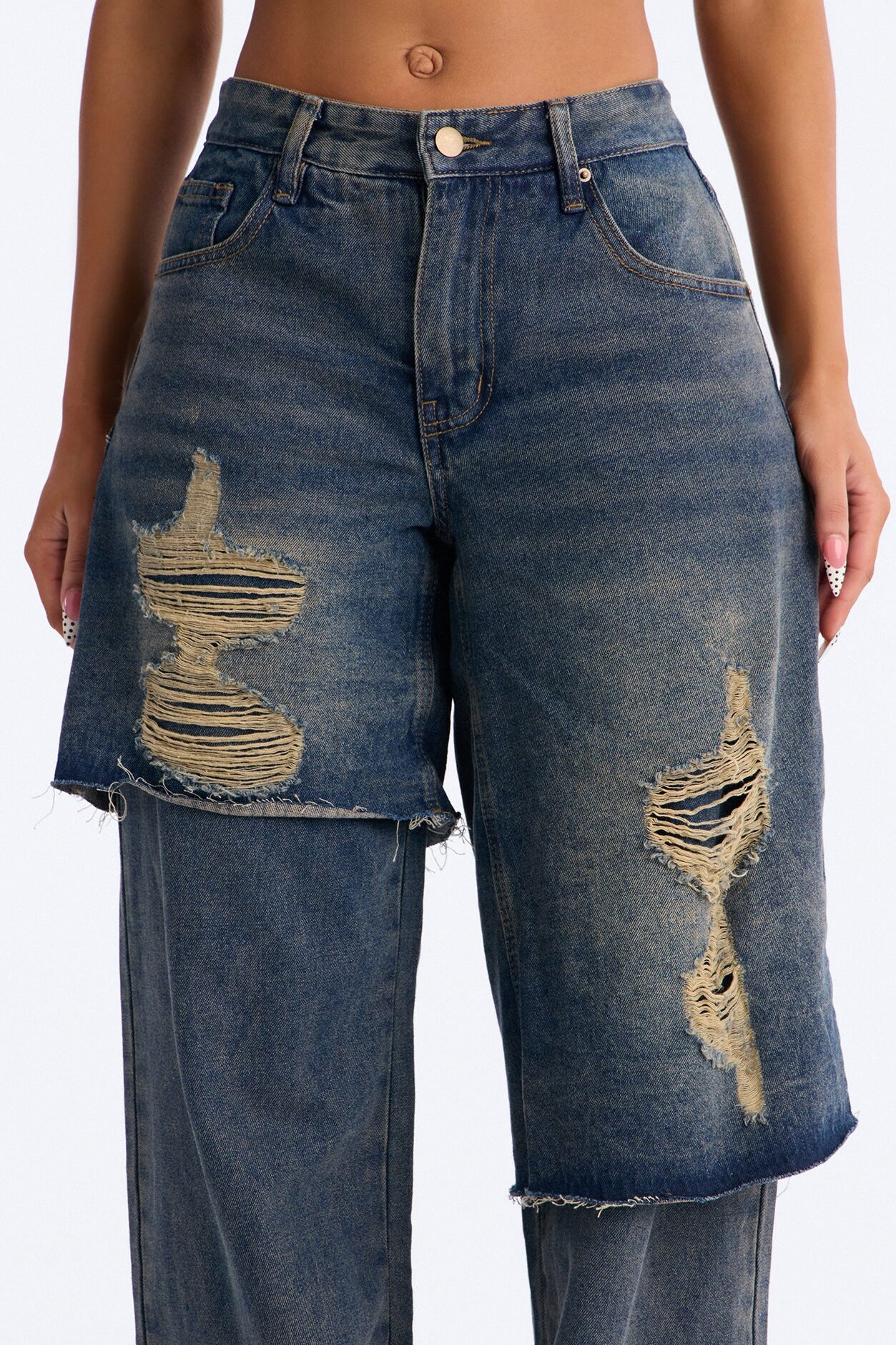 On The Inside Ripped Layered Jeans - Vintage Wash