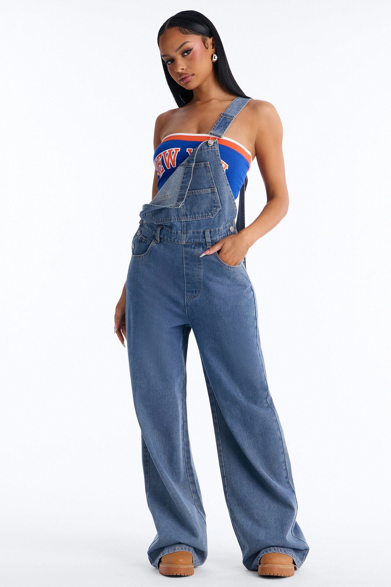 Janae Wide Leg Denim Overalls - Light Wash