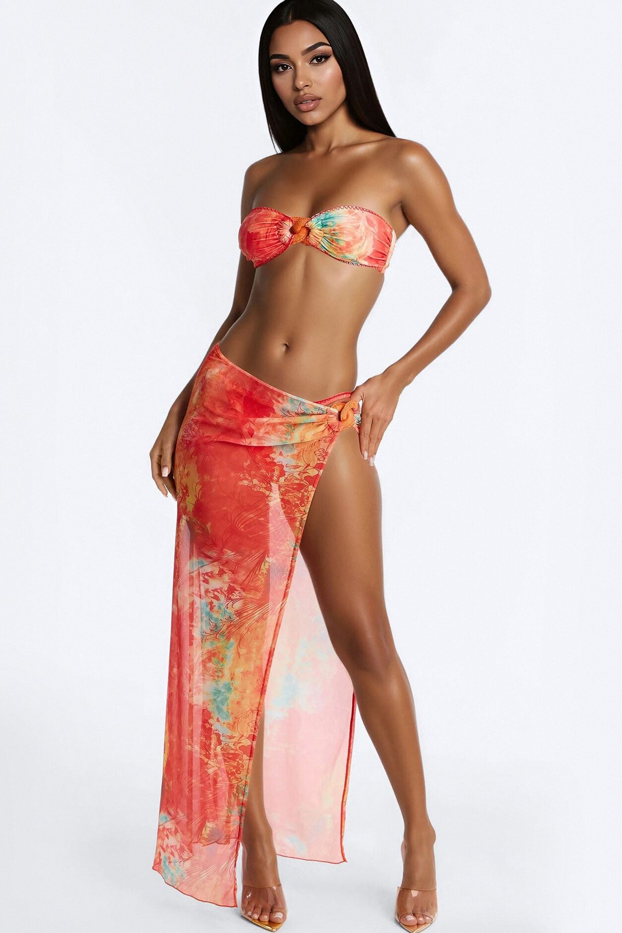 Wherever I Go Bikini And Sarong Set - Orange/combo