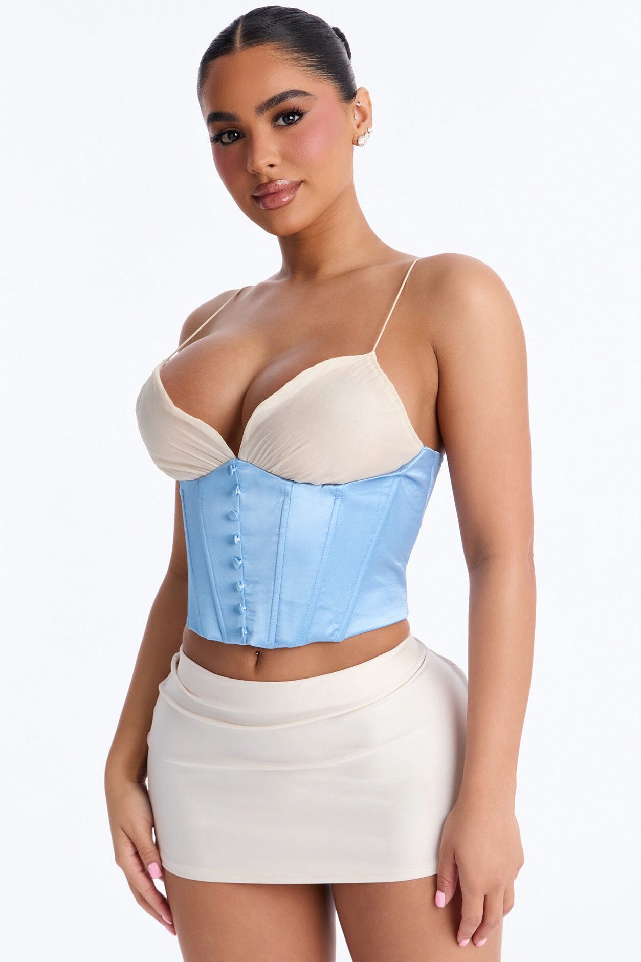 Soulmate Stuff Contrast Satin Corset - Blue/combo