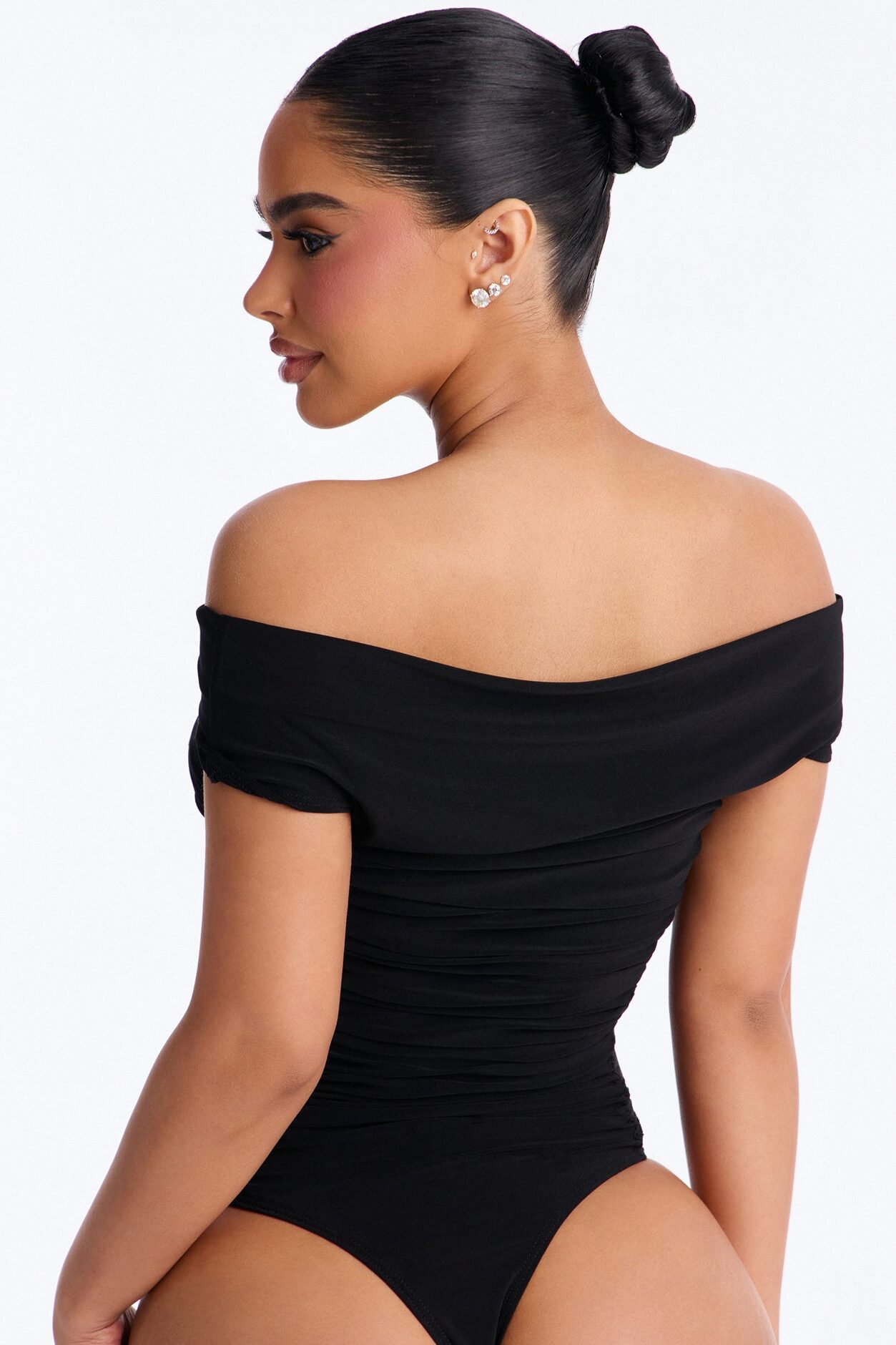 Show A Little Lace Off Shoulder Bodysuit - Black