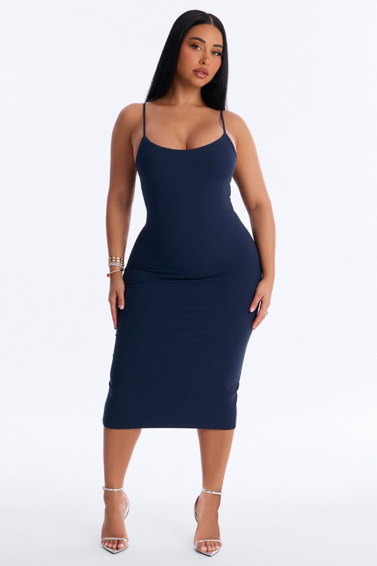 Lylah Double Lined Midi Dress - Navy