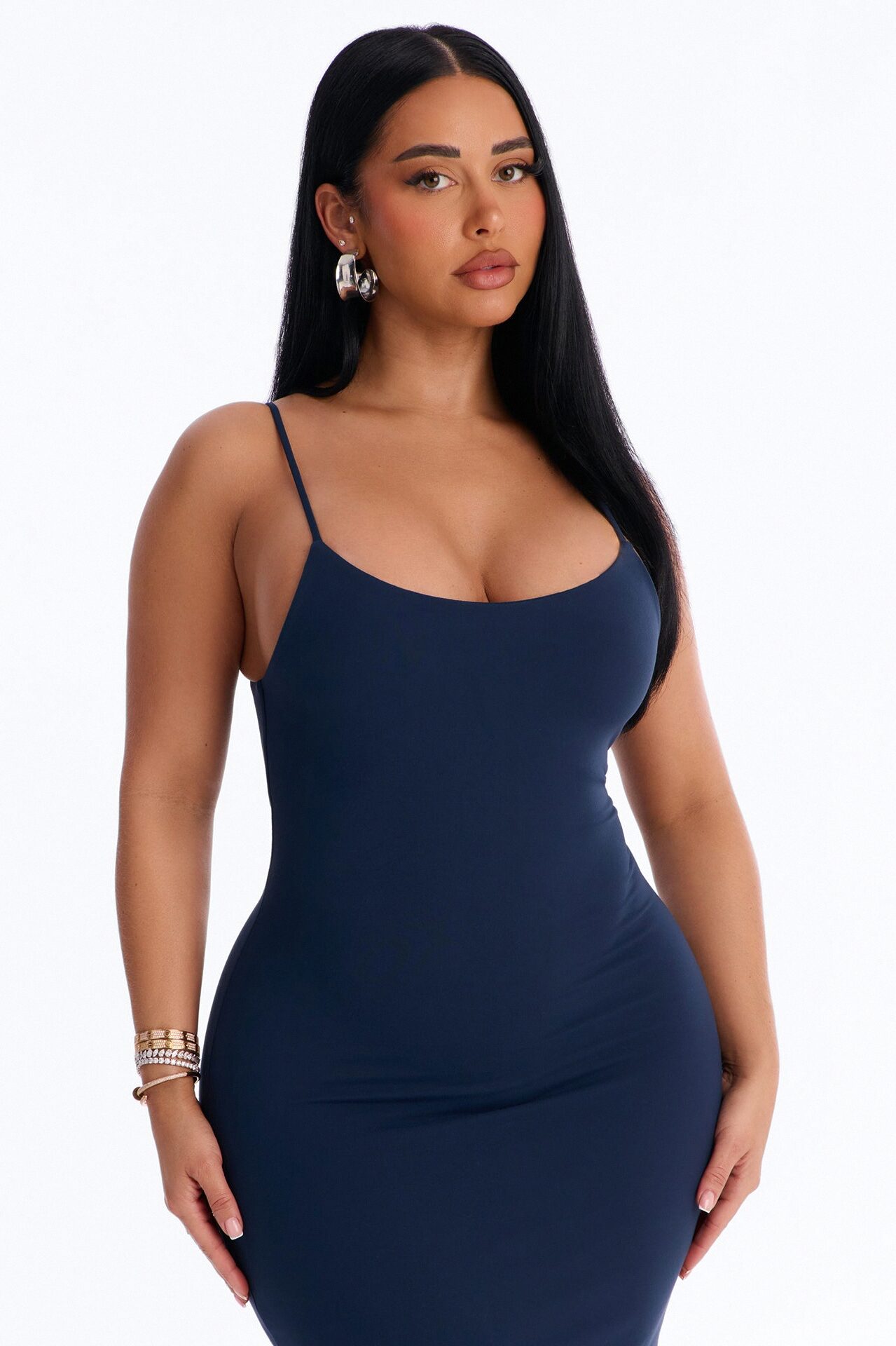 Lylah Double Lined Midi Dress - Navy