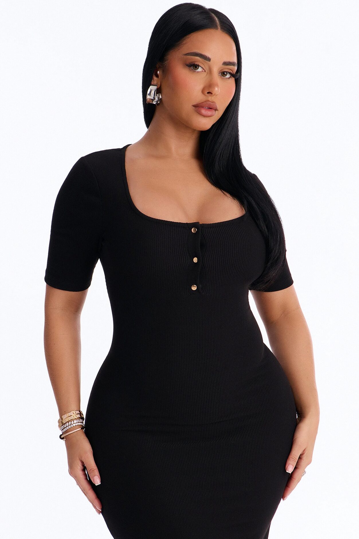 Blaire Ribbed Midi Dress - Black