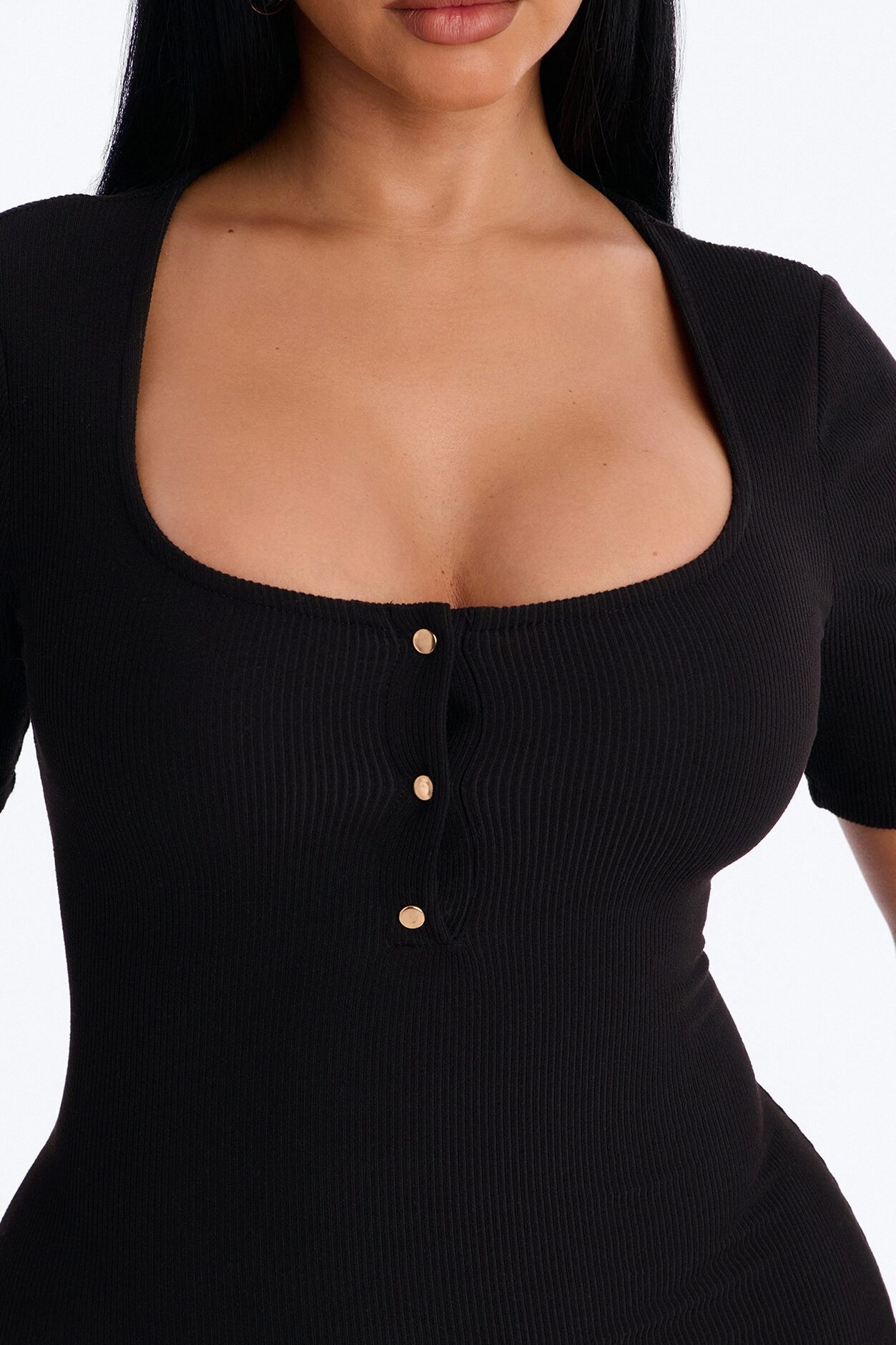 Blaire Ribbed Midi Dress - Black