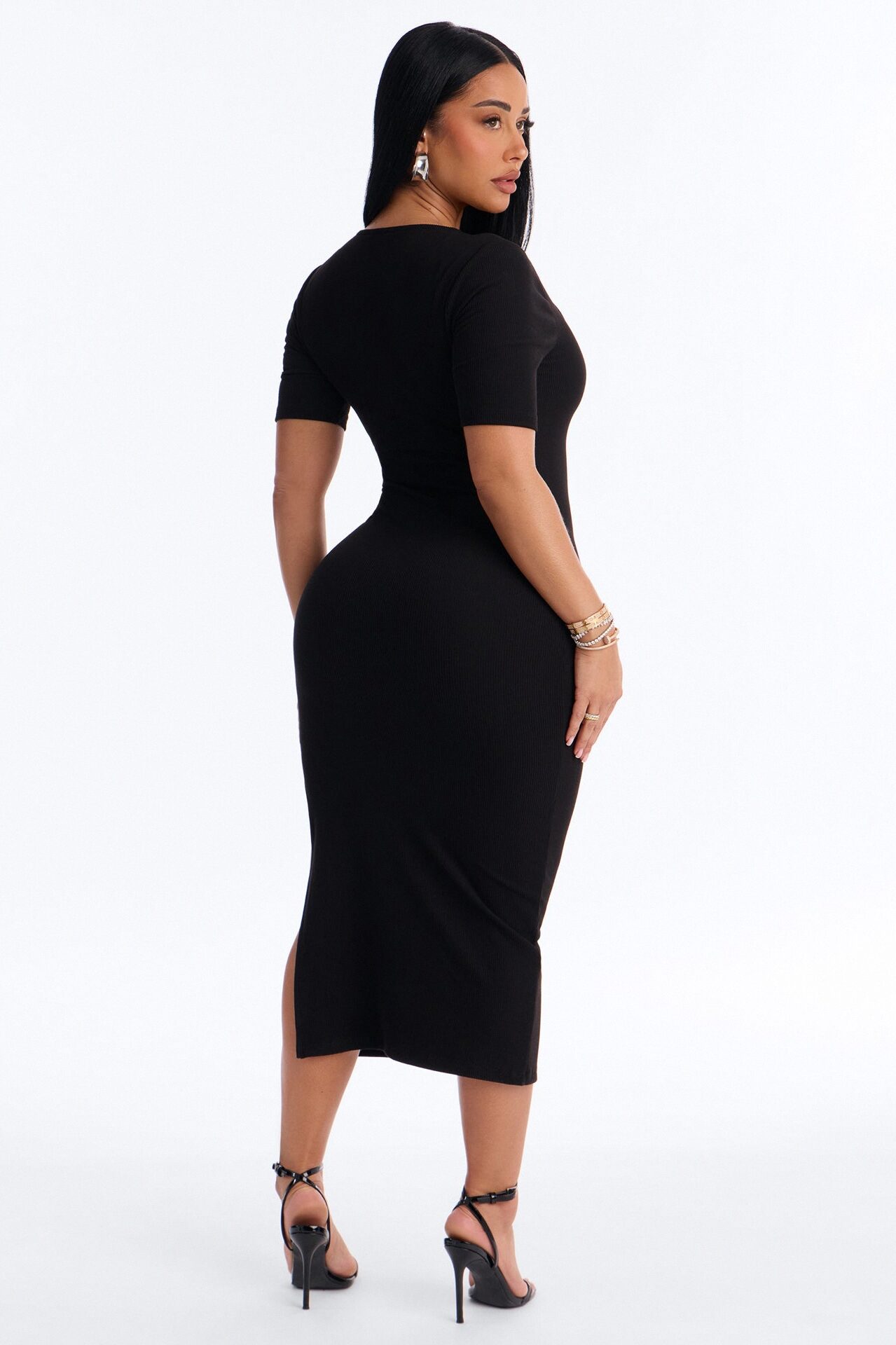 Blaire Ribbed Midi Dress - Black