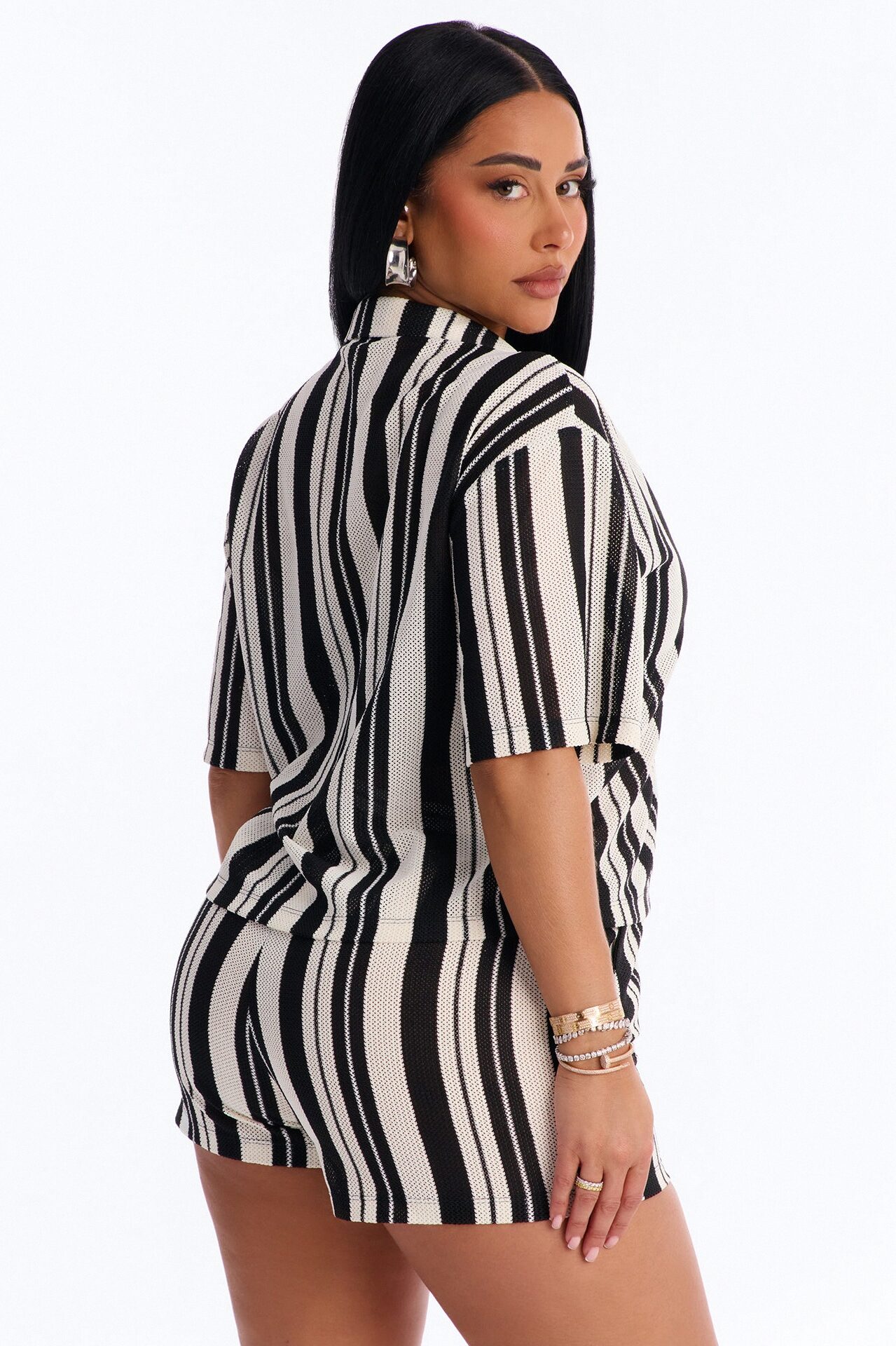 Lea Crochet Stripe Short Set - Black/combo